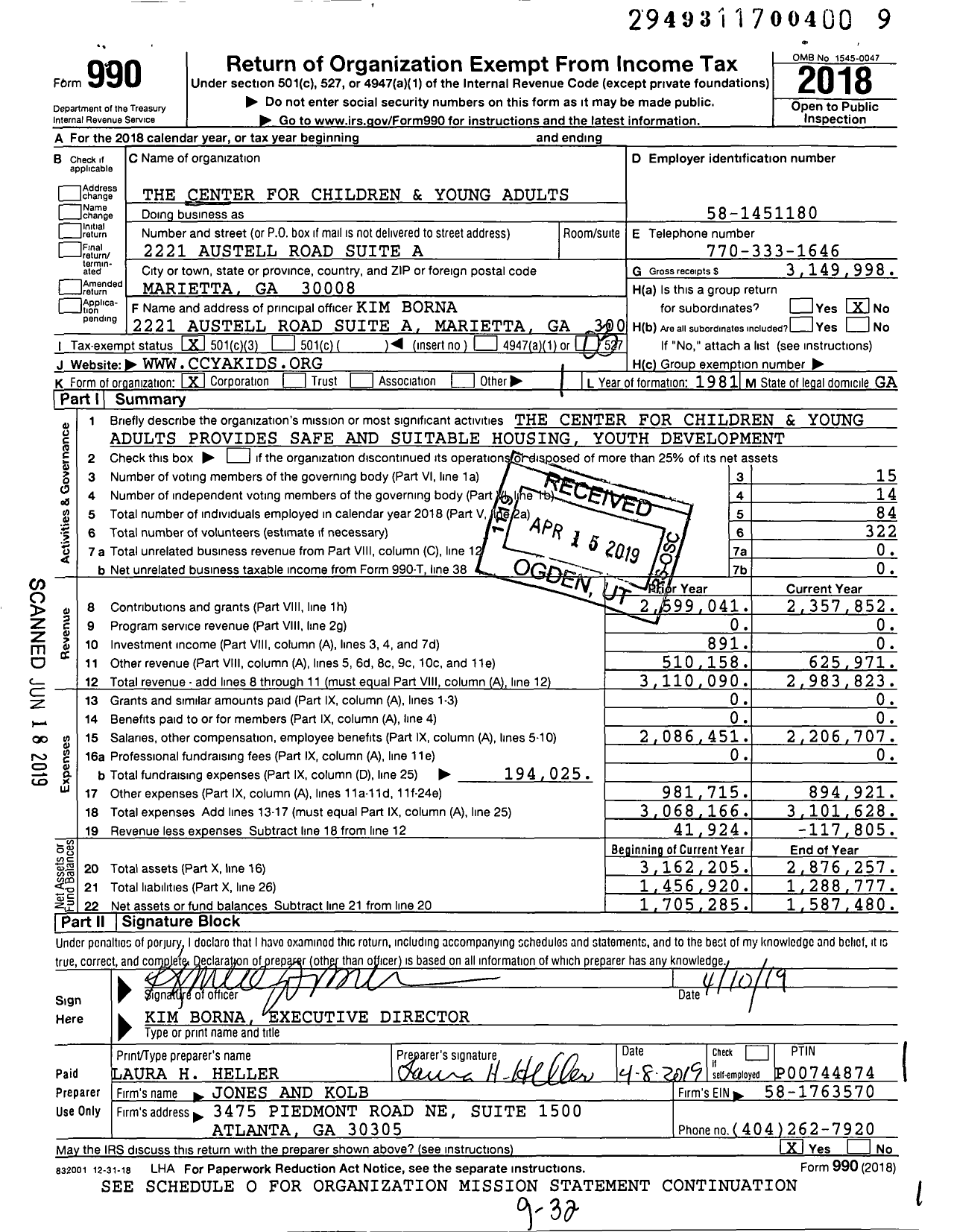 Image of first page of 2018 Form 990 for The Center for Children and Young Adults