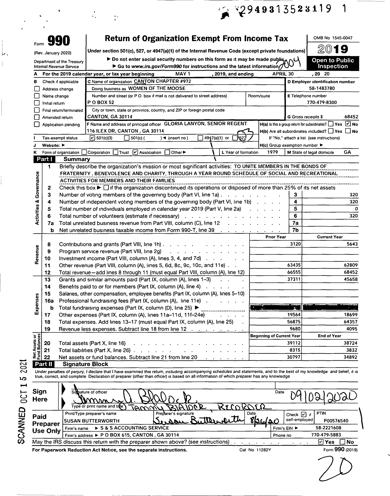 Image of first page of 2019 Form 990 for Loyal Order of Moose - 972