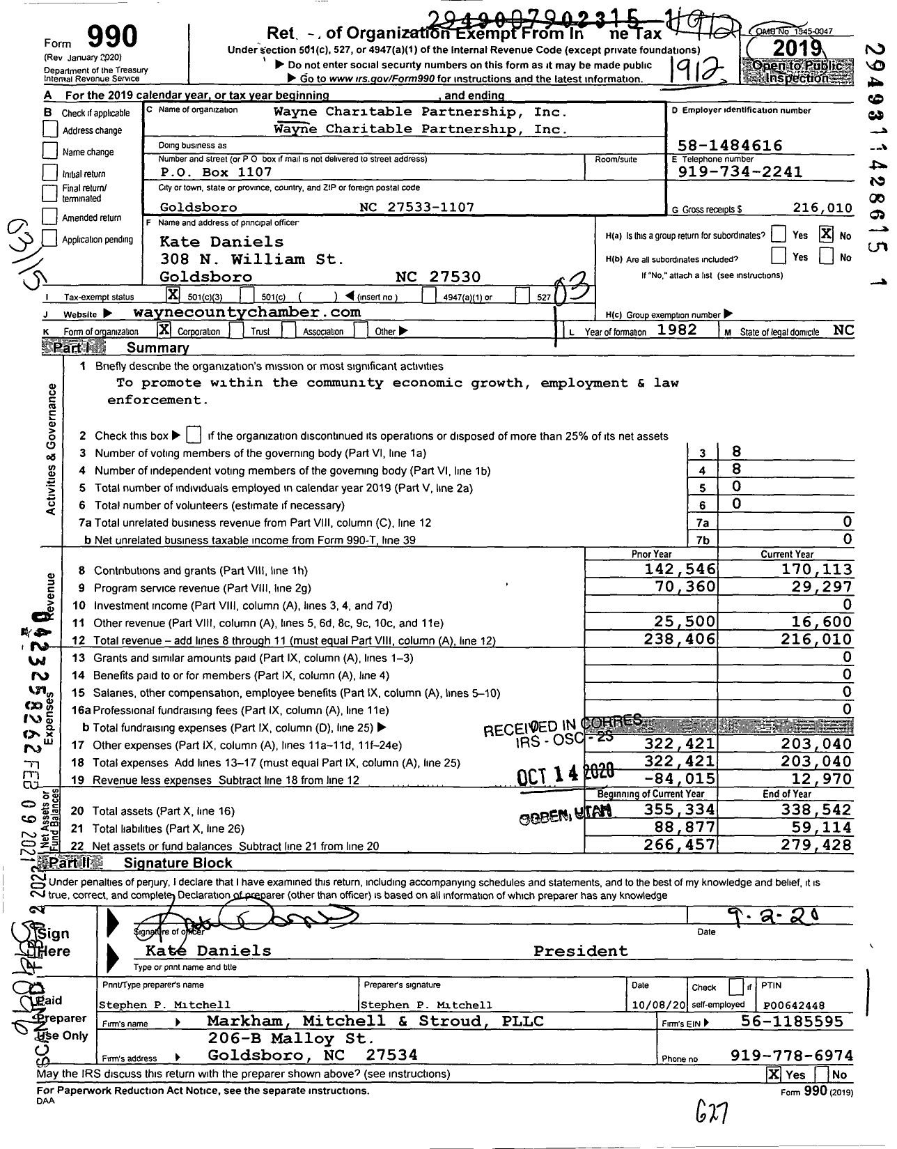 Image of first page of 2019 Form 990 for Wayne Charitable Partnership