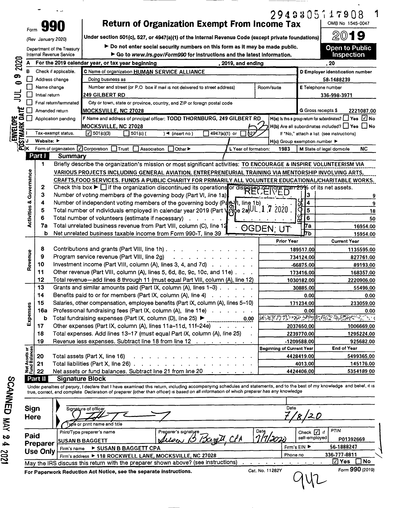 Image of first page of 2019 Form 990 for Sugar Valley Airport