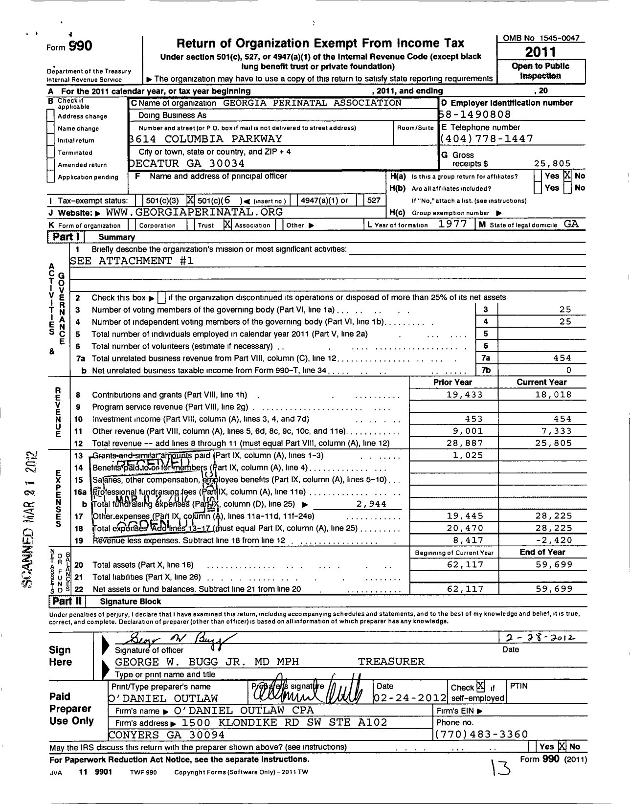 Image of first page of 2011 Form 990O for Georgia Perinatal Association
