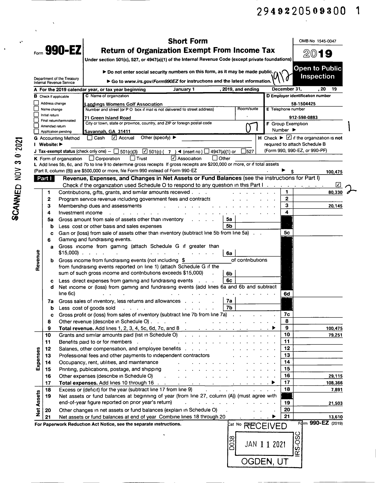 Image of first page of 2019 Form 990EO for Landings Womens Golf Association