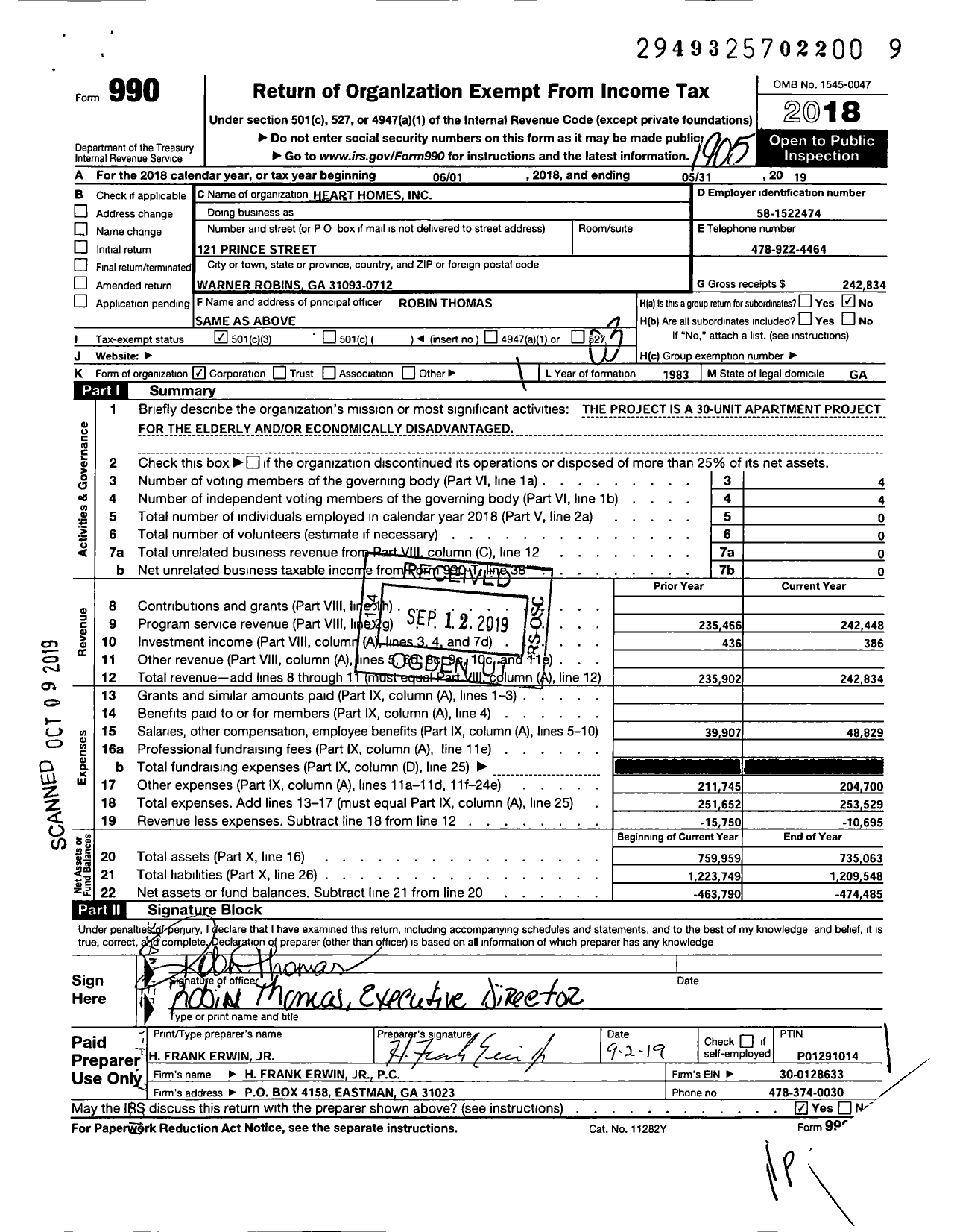 Image of first page of 2018 Form 990 for Heart Homes