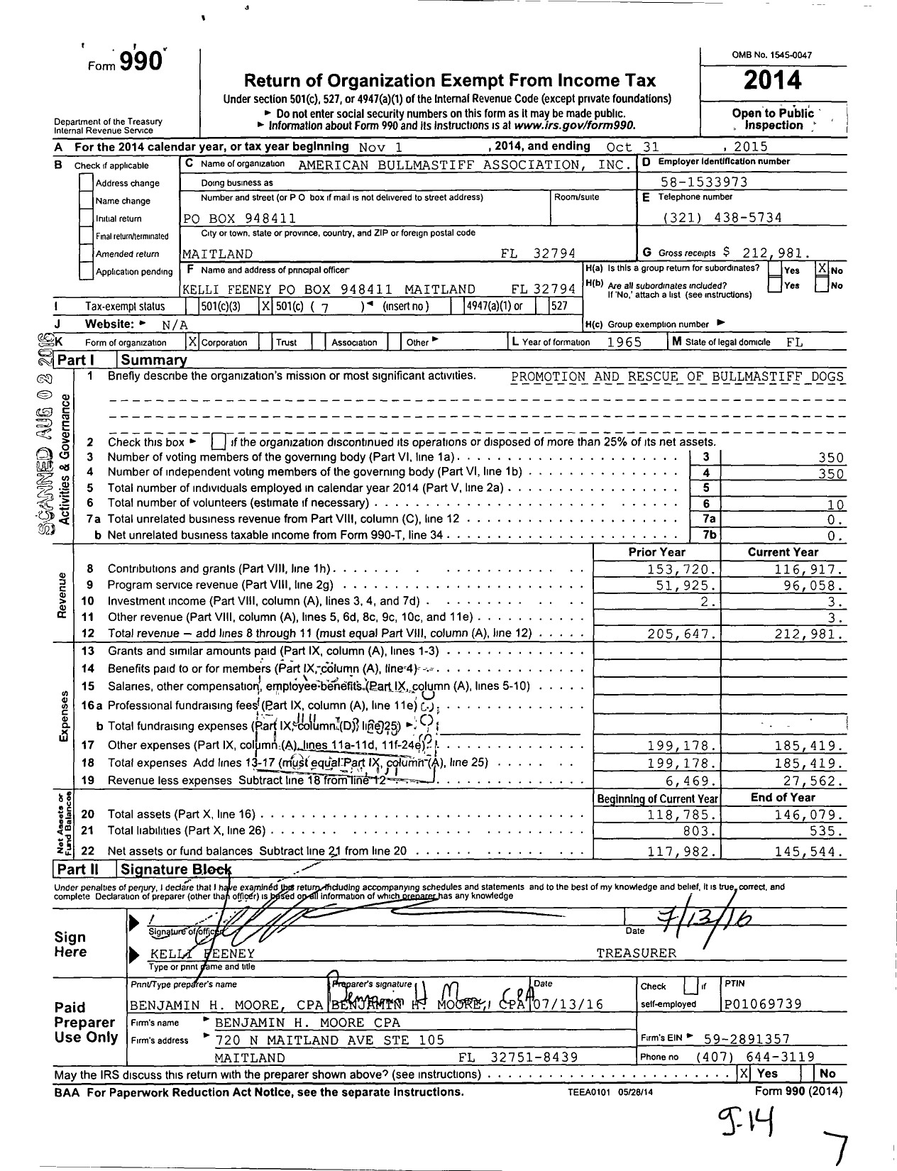 Image of first page of 2014 Form 990O for American Bullmastiff Association