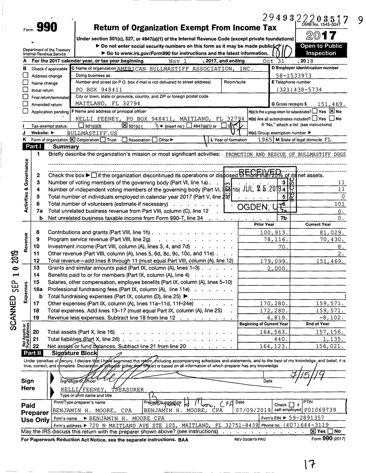 Image of first page of 2017 Form 990O for American Bullmastiff Association