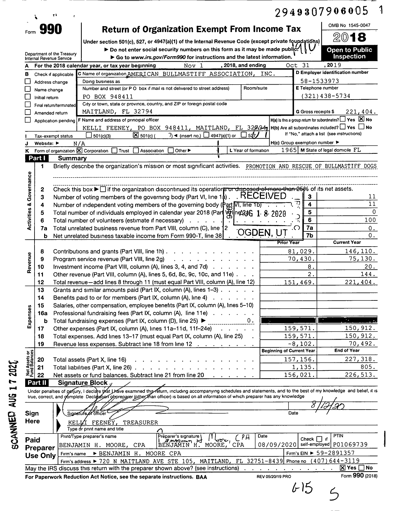 Image of first page of 2018 Form 990O for American Bullmastiff Association