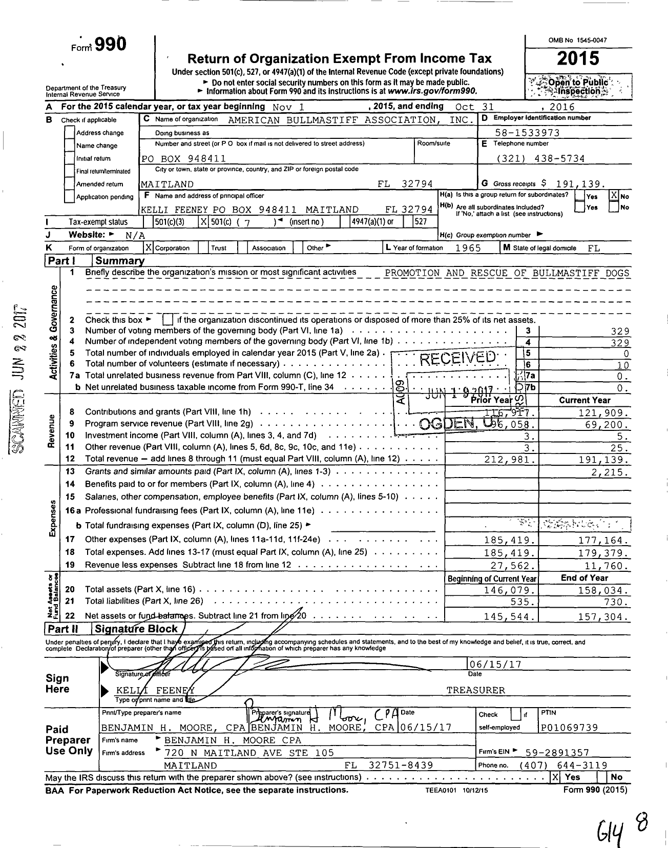 Image of first page of 2015 Form 990O for American Bullmastiff Association