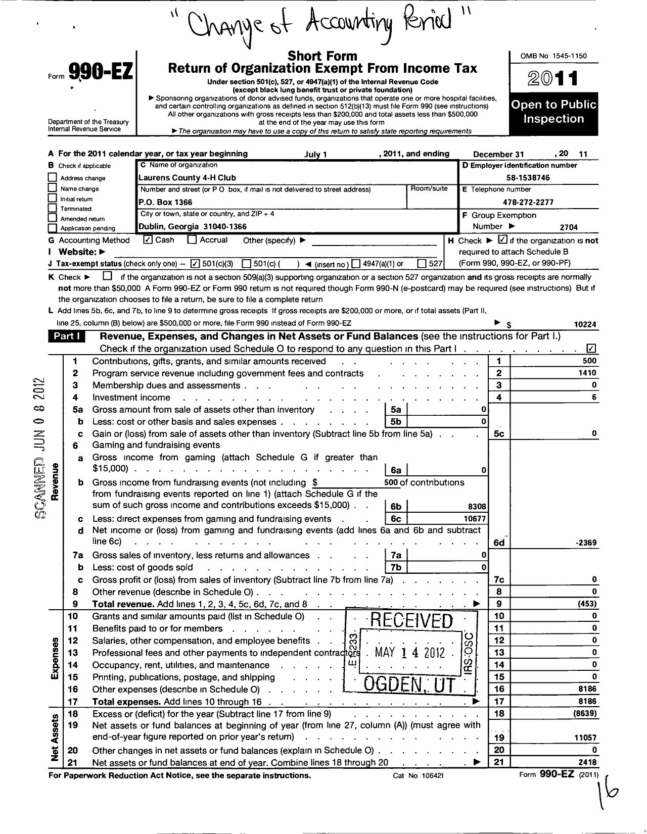 Image of first page of 2011 Form 990EZ for Georgia Extension 4-H Foundation / Laurens County Extension 4-H