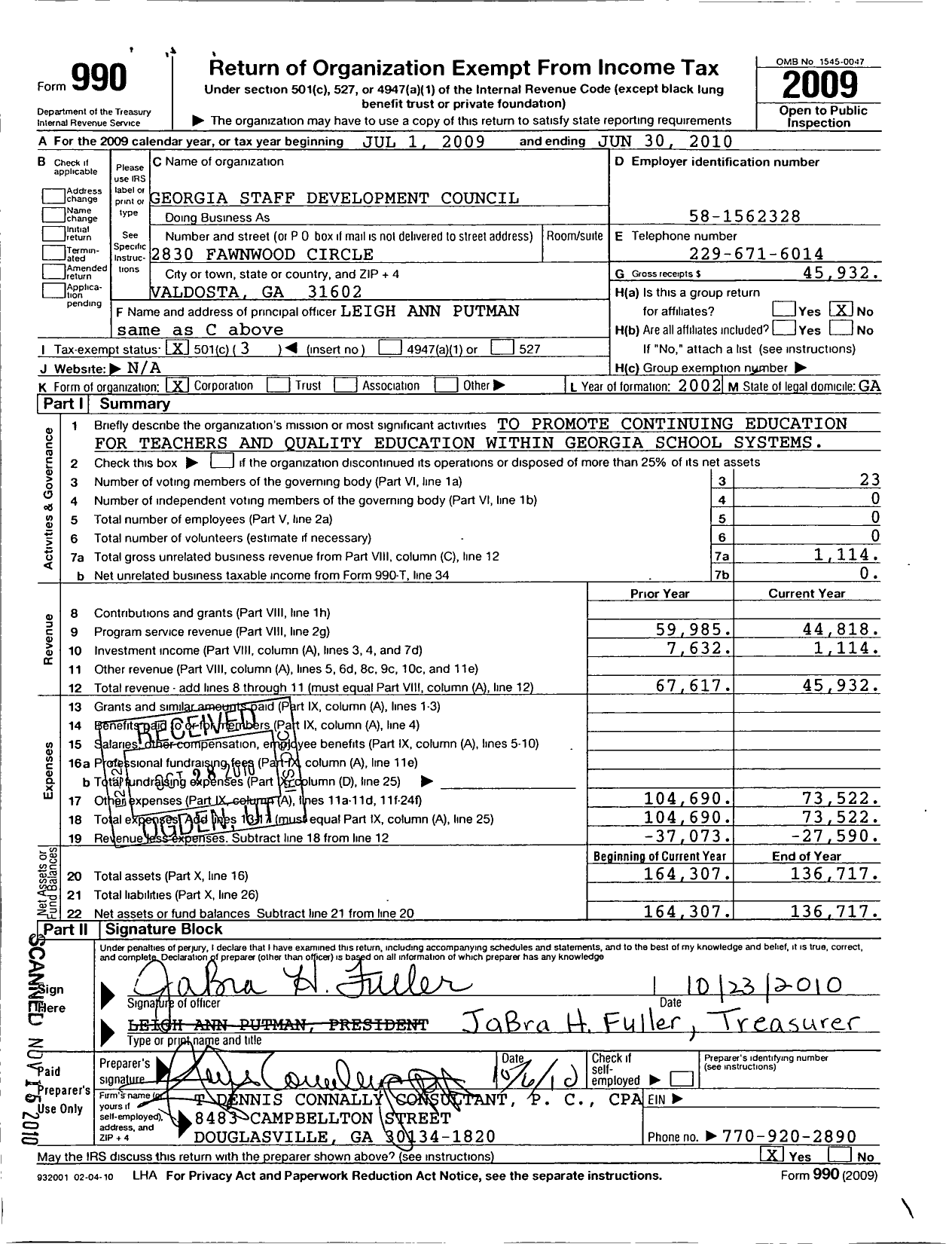 Image of first page of 2009 Form 990 for Learning Forward Georgia