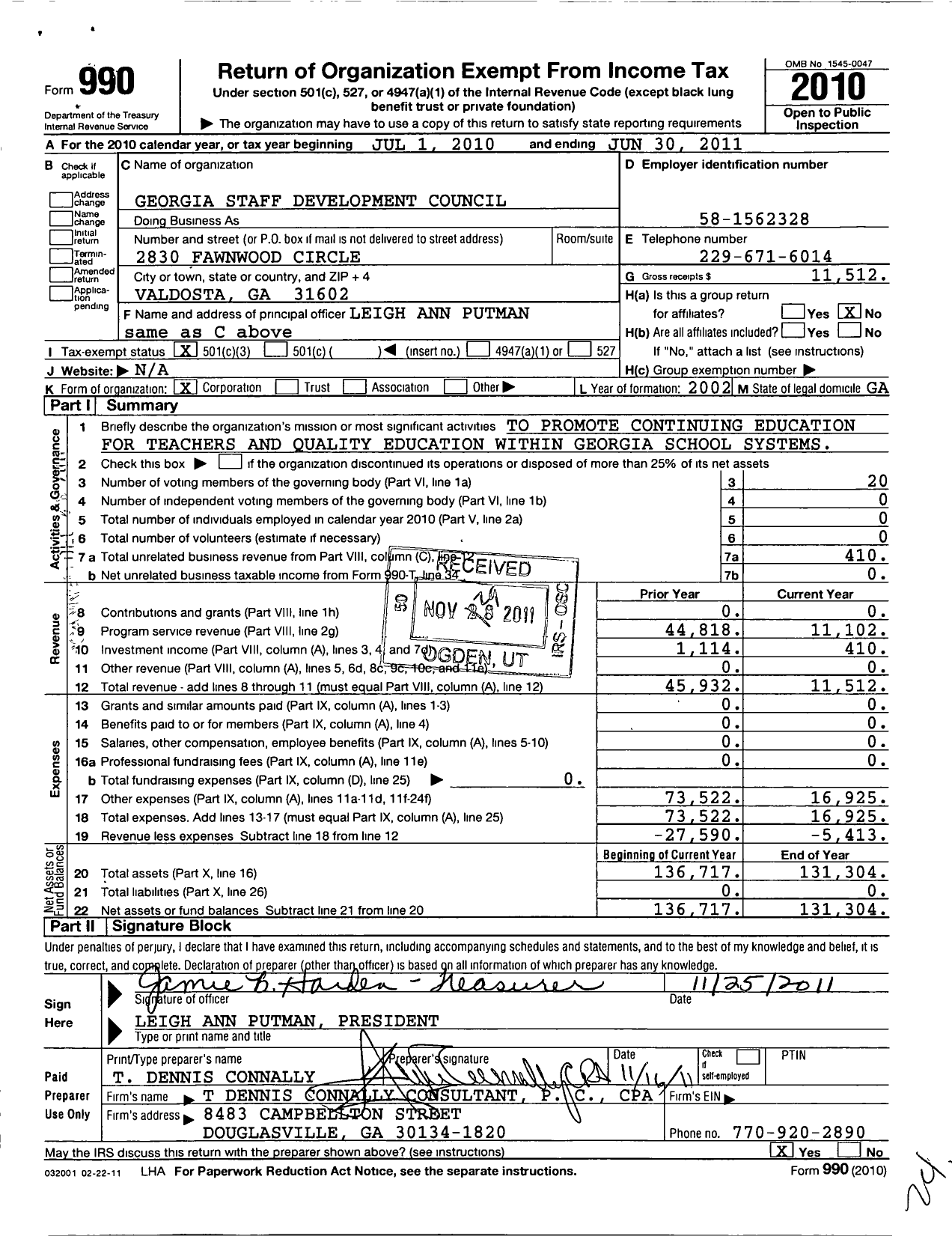 Image of first page of 2010 Form 990 for Learning Forward Georgia