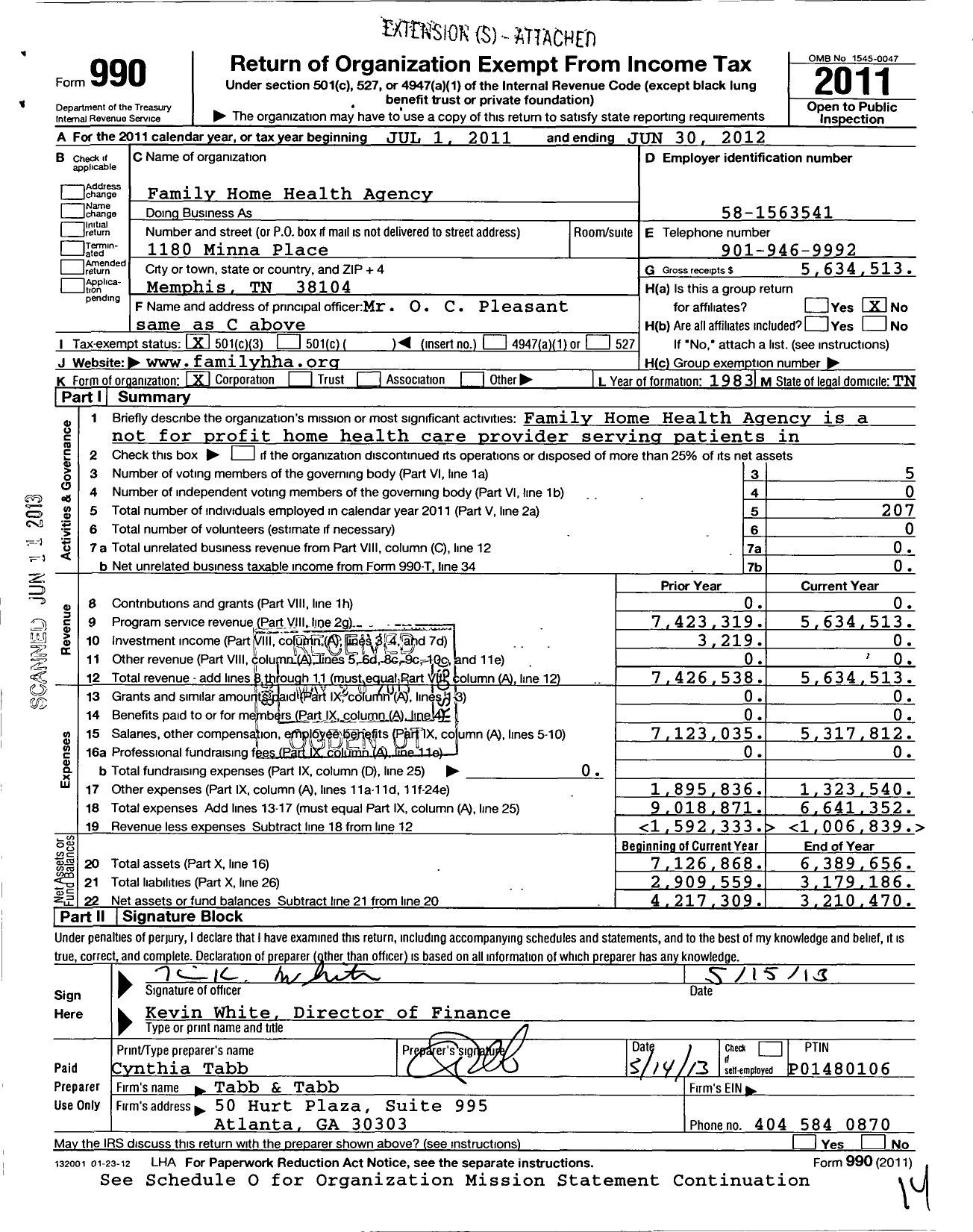 Image of first page of 2011 Form 990 for Family Home Health Agency