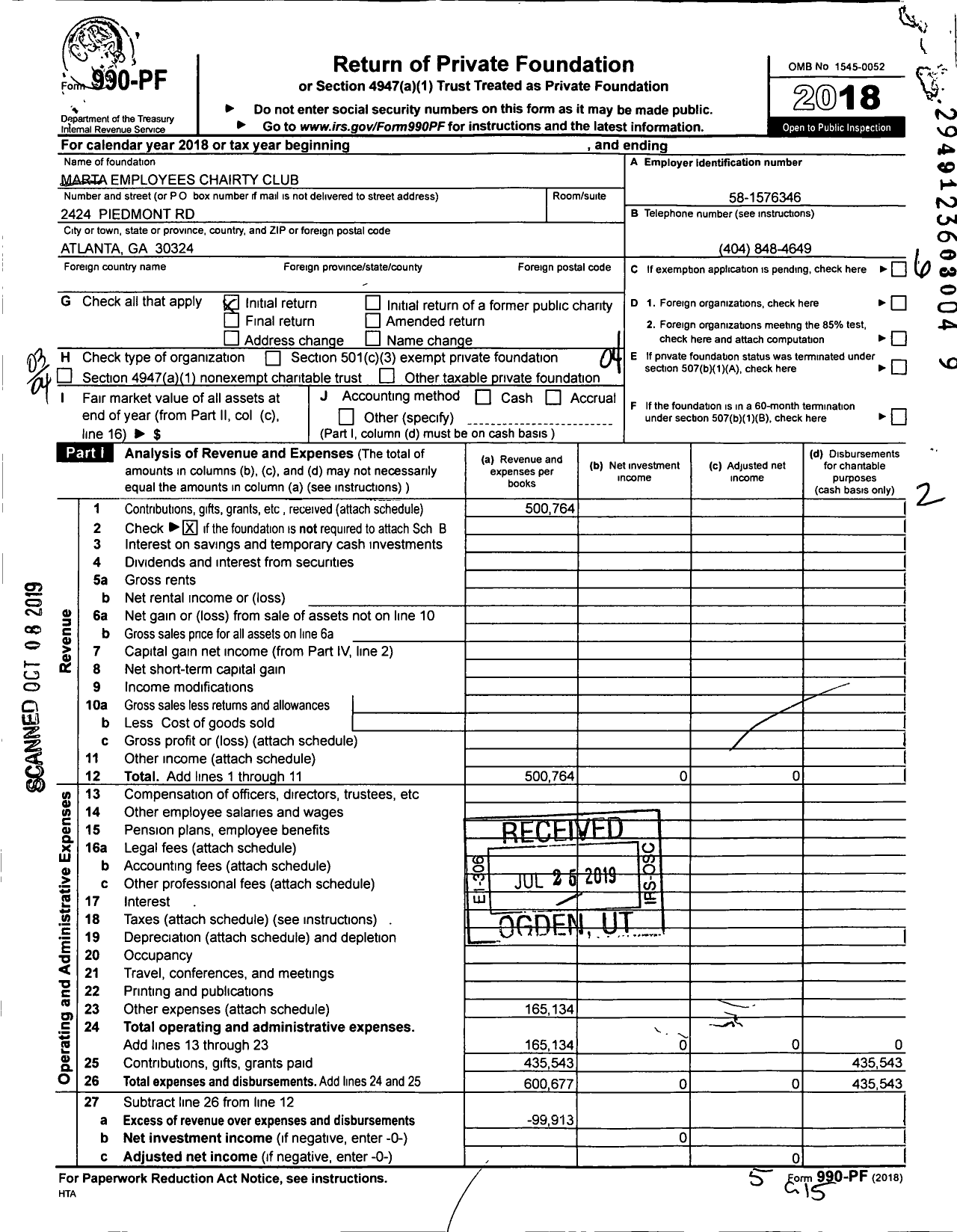 Image of first page of 2018 Form 990PF for Marta Employees Charity Club