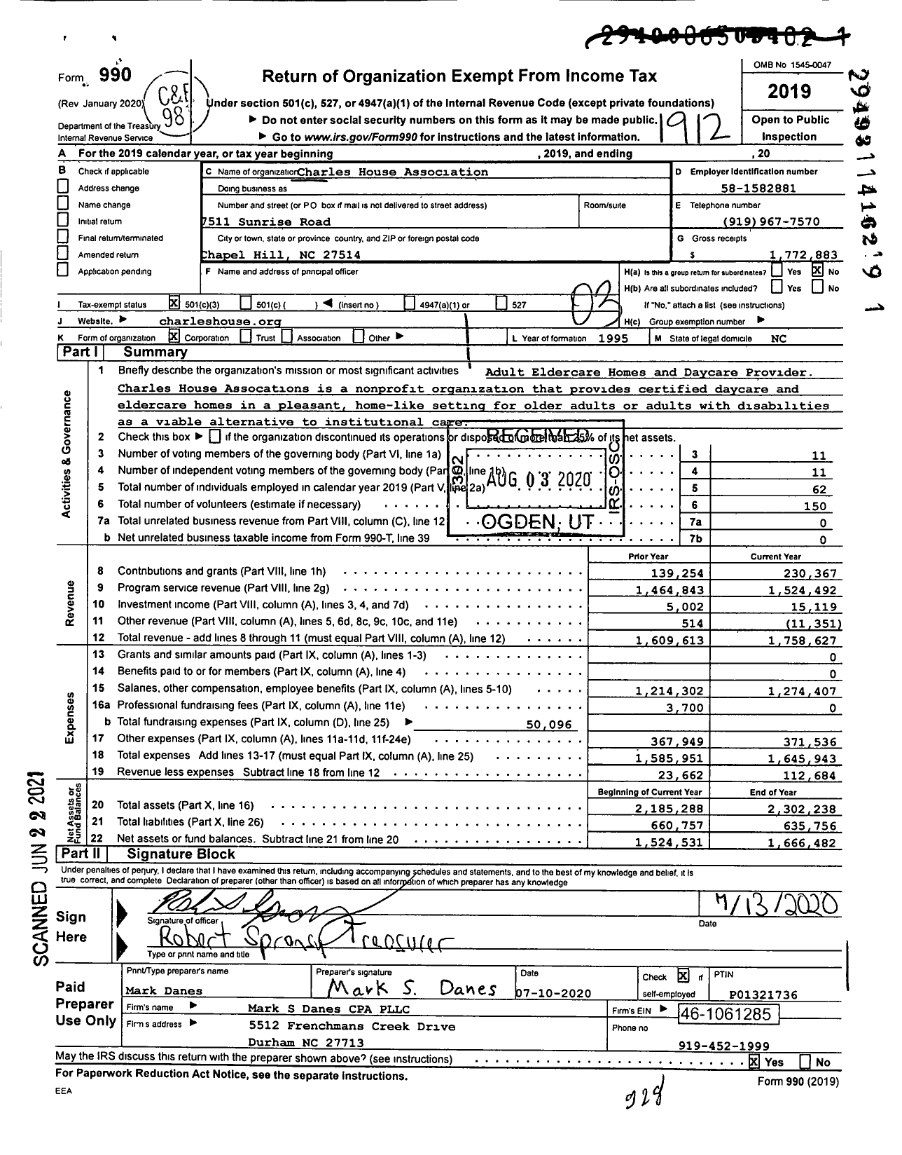 Image of first page of 2019 Form 990 for Charles House Association