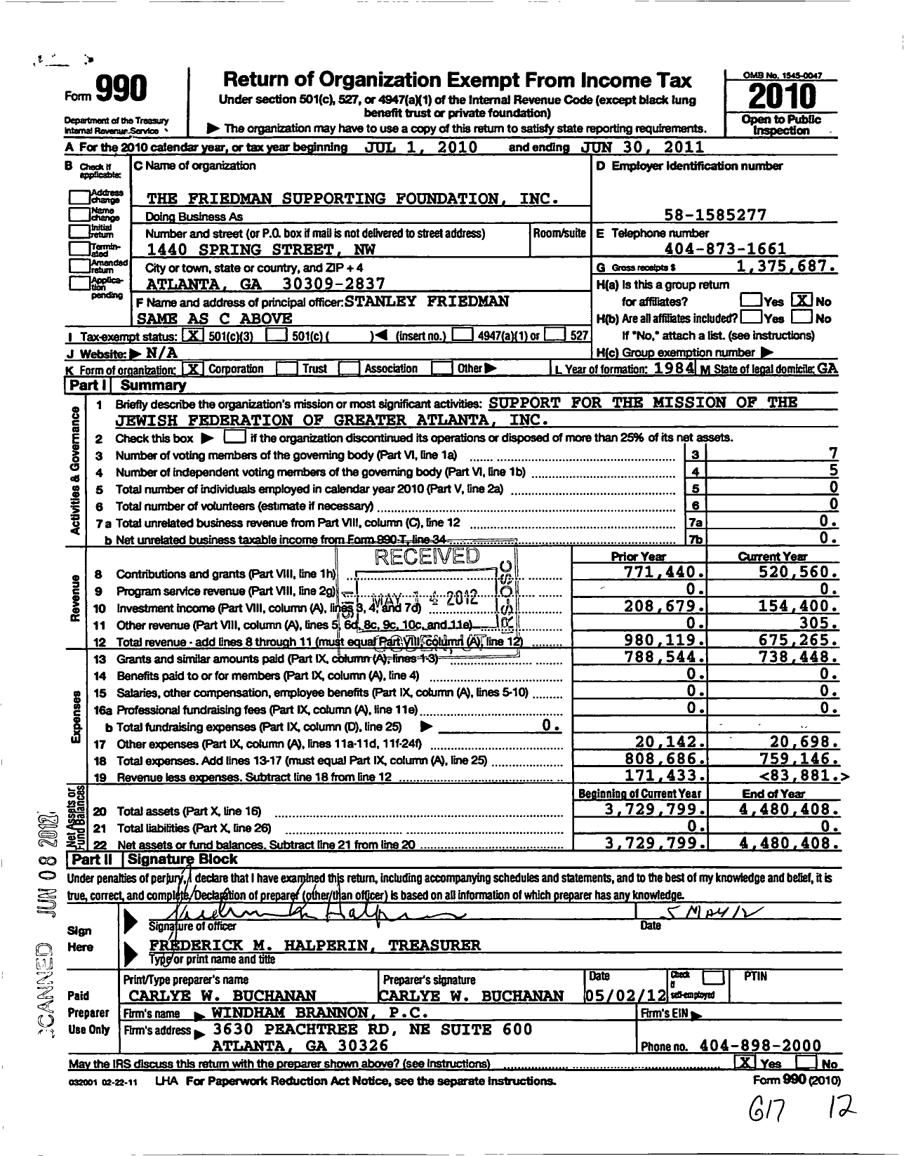 Image of first page of 2010 Form 990 for The Friedman Supporting Foundation