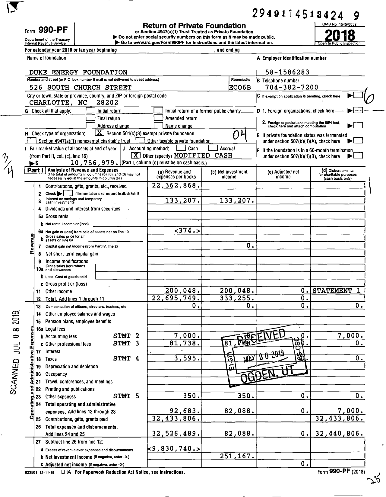 Image of first page of 2018 Form 990PF for Duke Energy Foundation