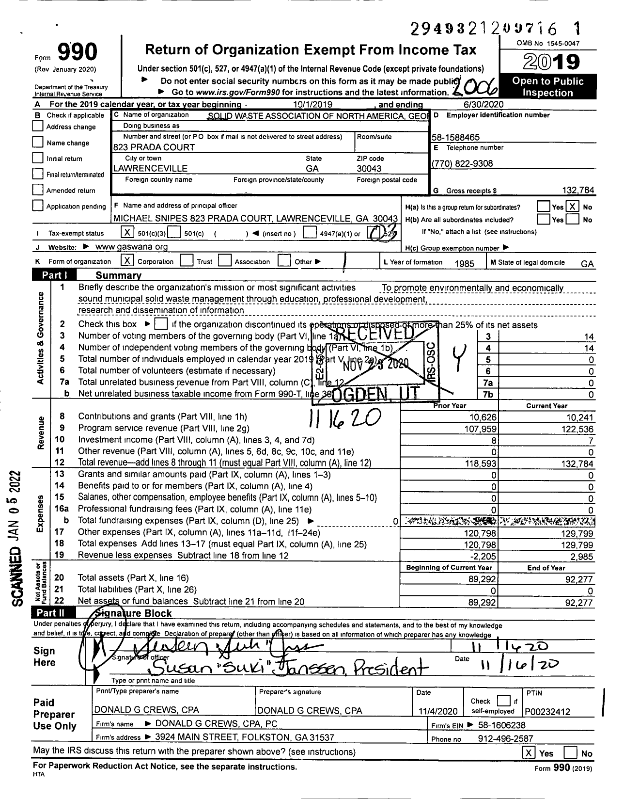 Image of first page of 2019 Form 990 for Solid Waste Association of North America Georgia