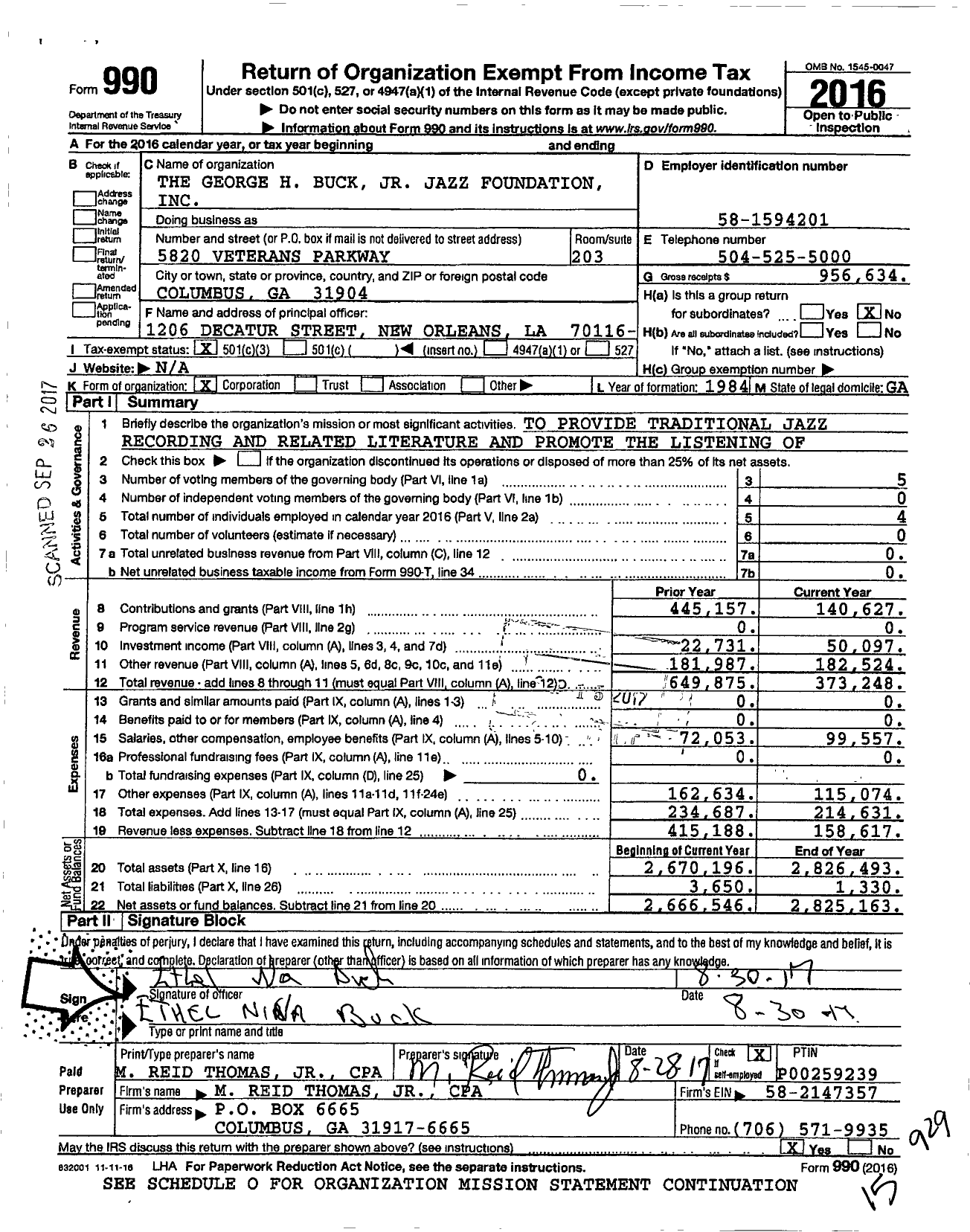 Image of first page of 2016 Form 990 for The George H Buck JR Jazz Foundation