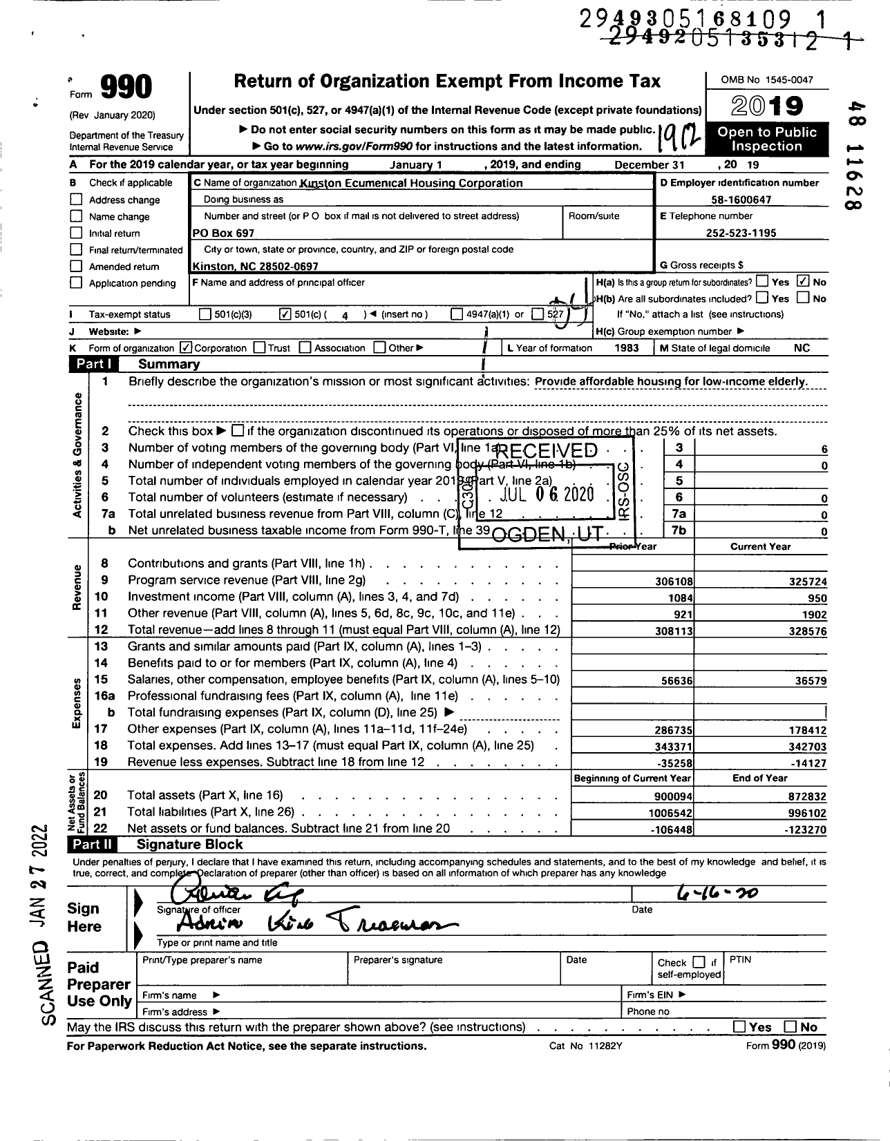 Image of first page of 2019 Form 990O for Kinston Ecumenical Housing Corporation