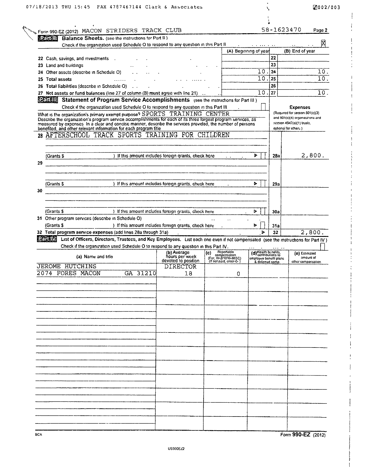 Image of first page of 2012 Form 990ER for Macon Striders Track Club