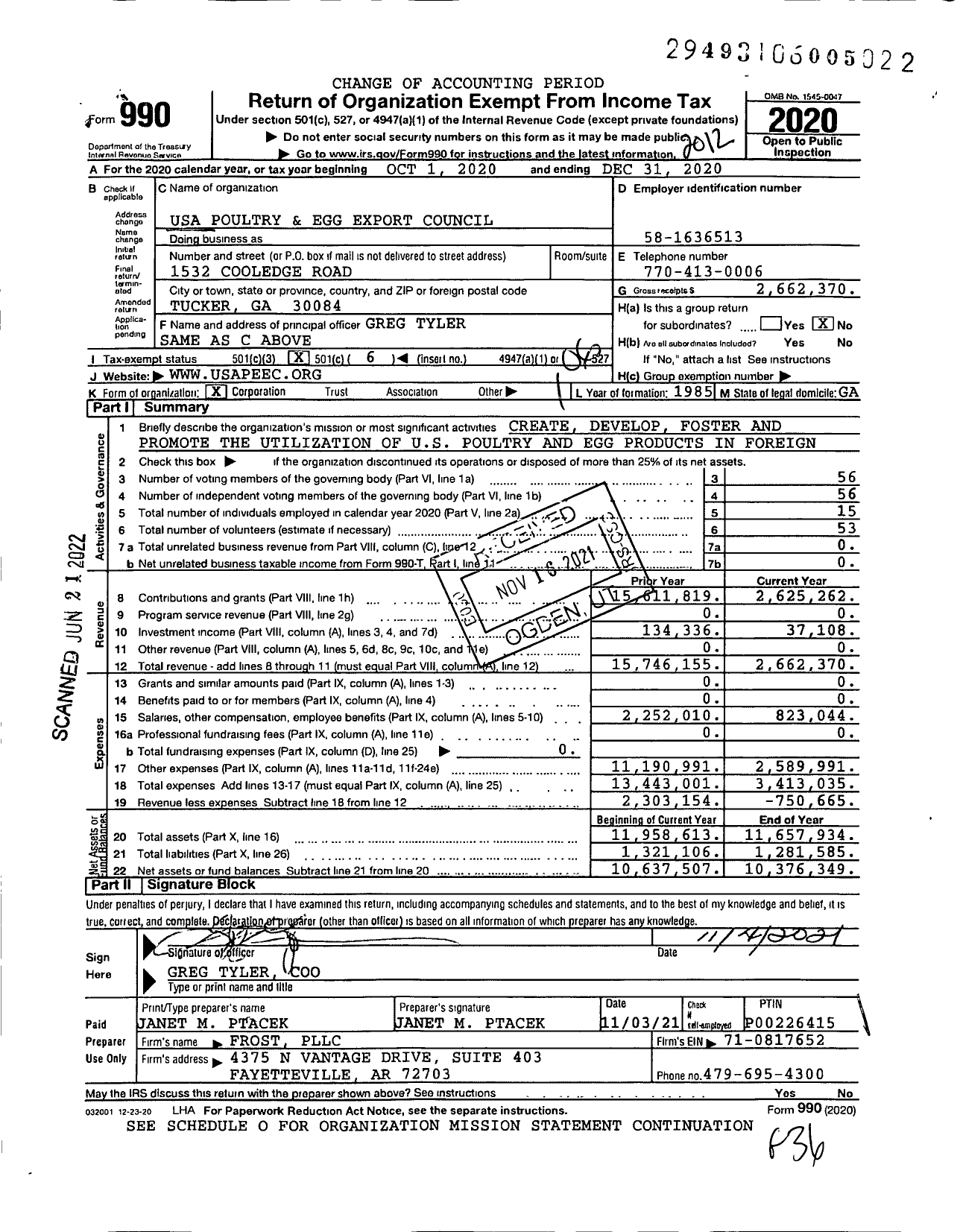 Image of first page of 2020 Form 990O for USA Poultry and Egg Export Council
