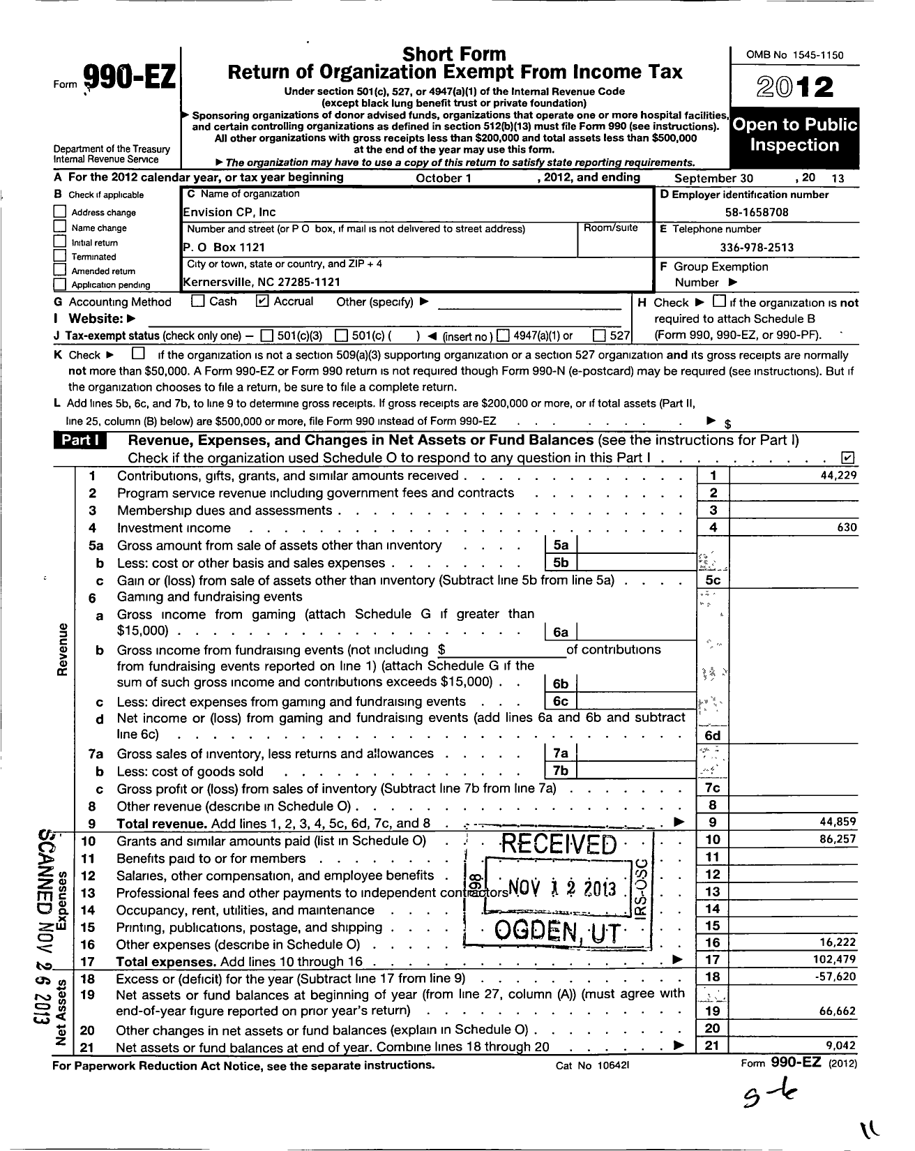 Image of first page of 2012 Form 990EO for Envision CP