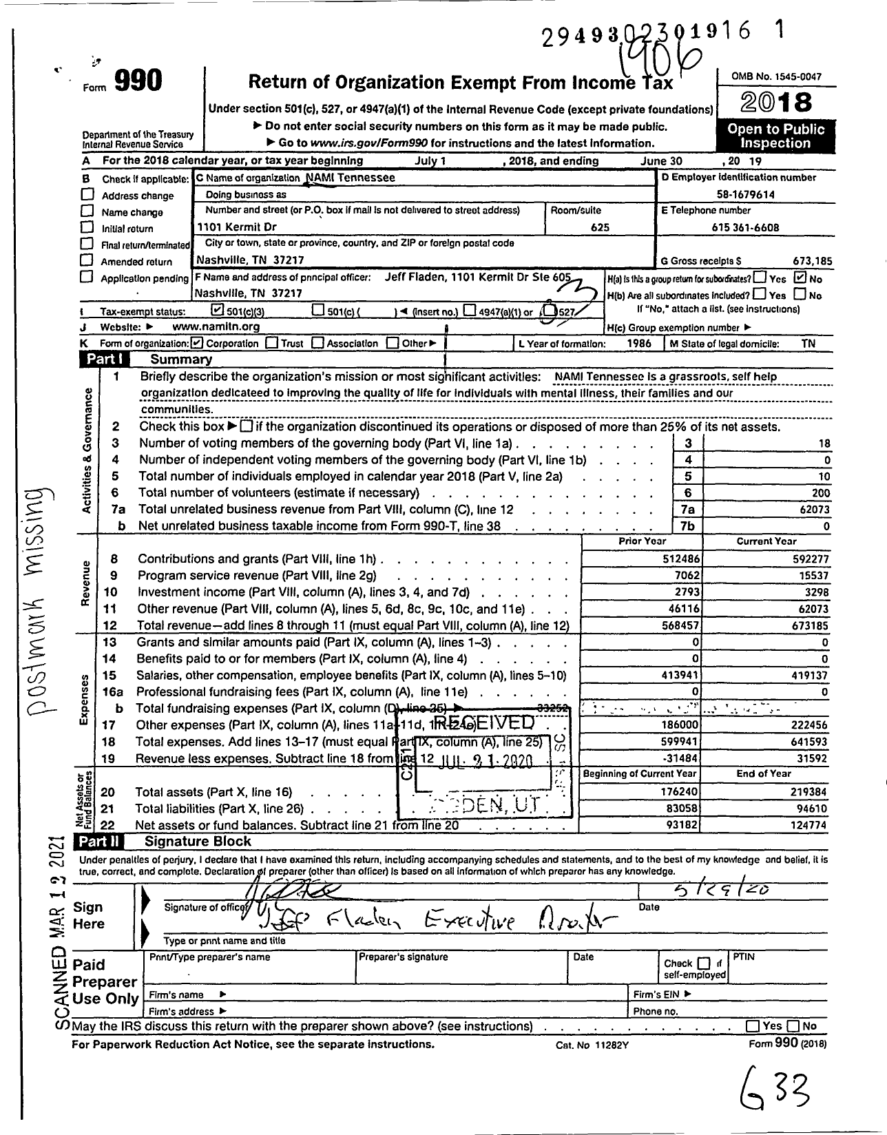 Image of first page of 2018 Form 990 for Nami Tennessee