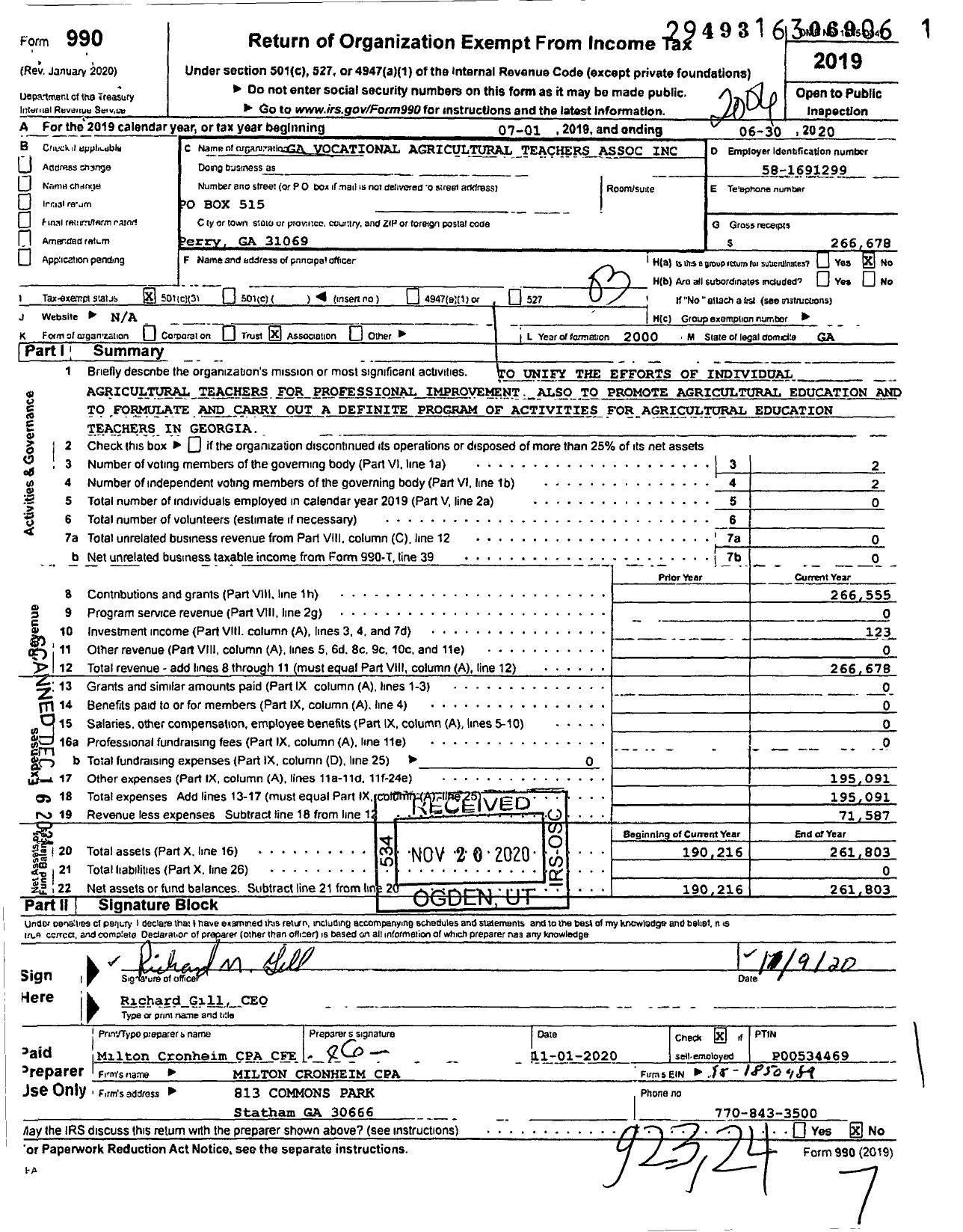 Image of first page of 2019 Form 990 for Georgia Vocational Agricultural Teachers Association