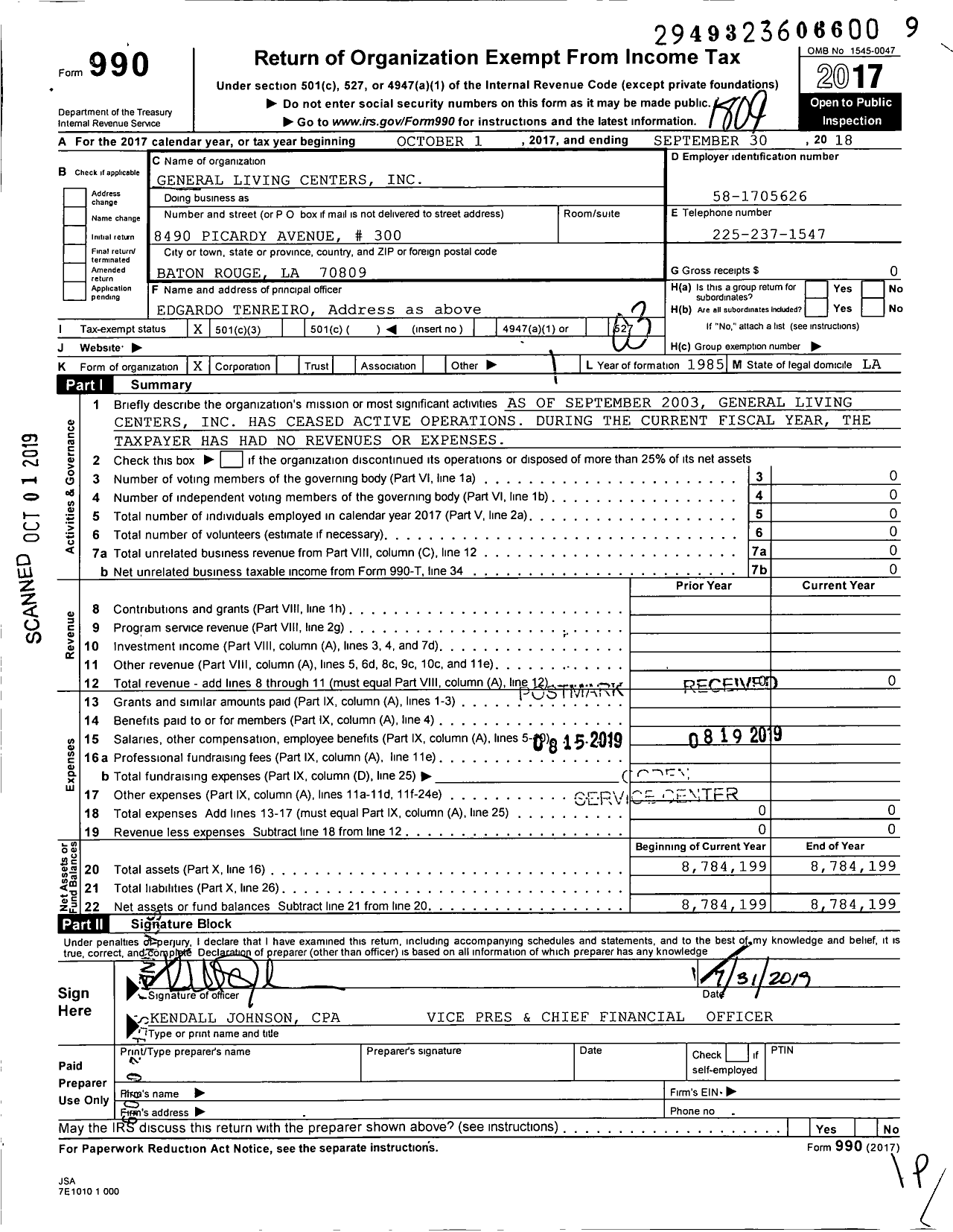 Image of first page of 2017 Form 990 for General Living Centers
