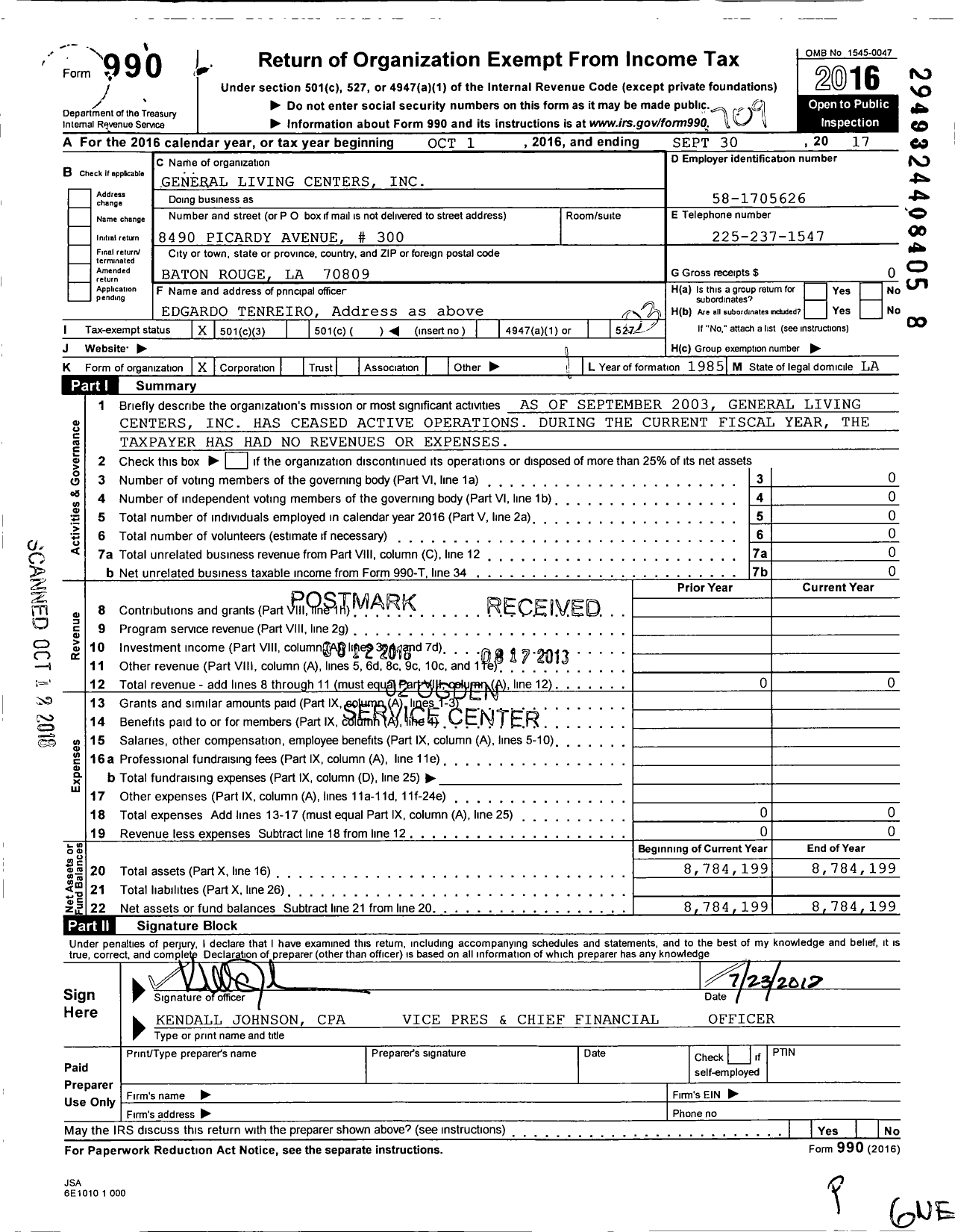 Image of first page of 2016 Form 990 for General Living Centers