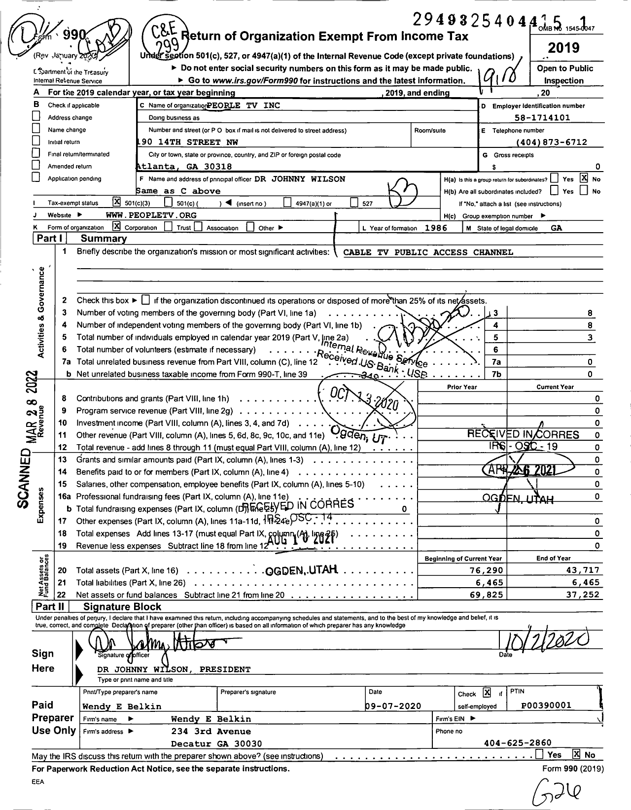 Image of first page of 2019 Form 990 for People TV