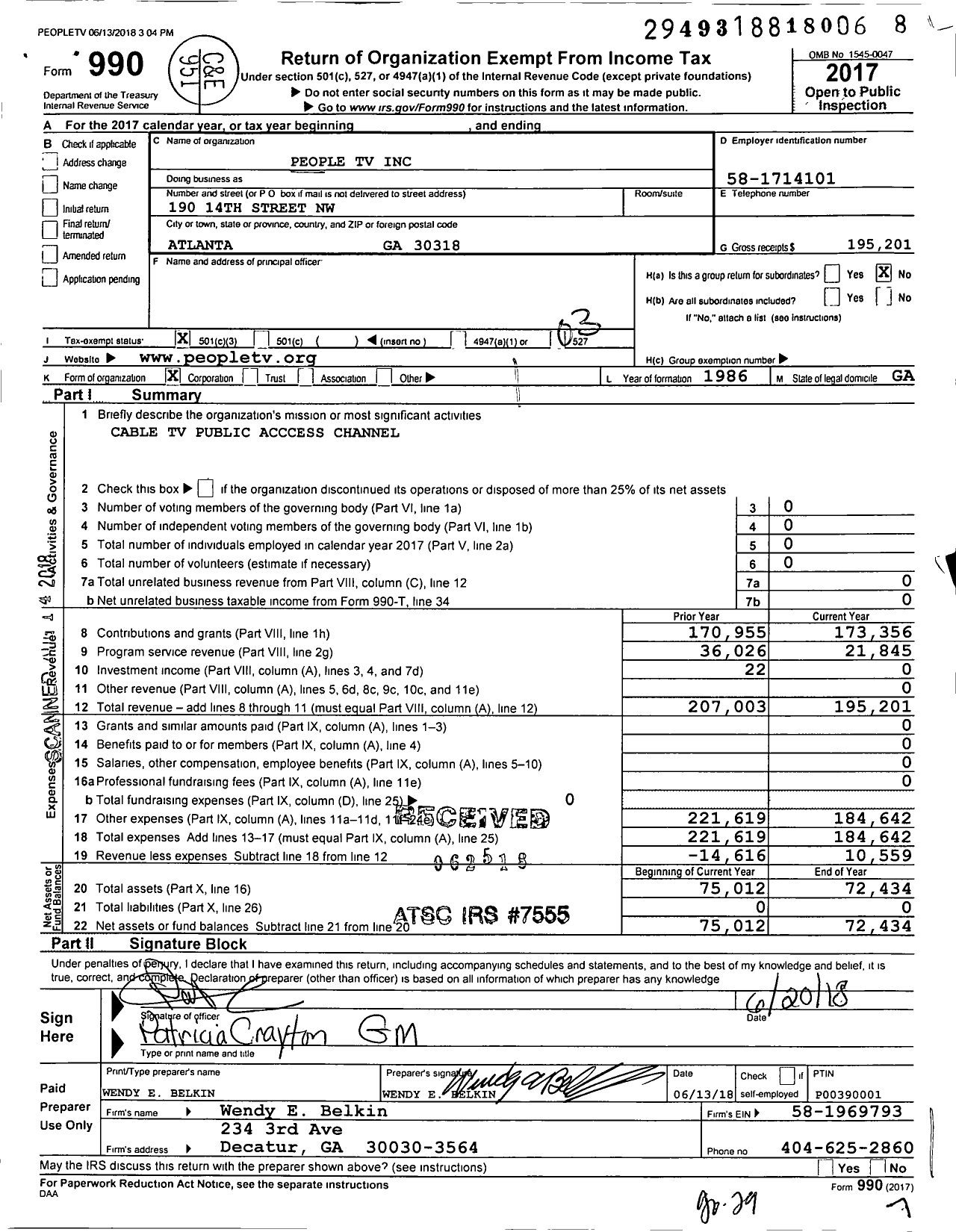 Image of first page of 2017 Form 990 for People TV