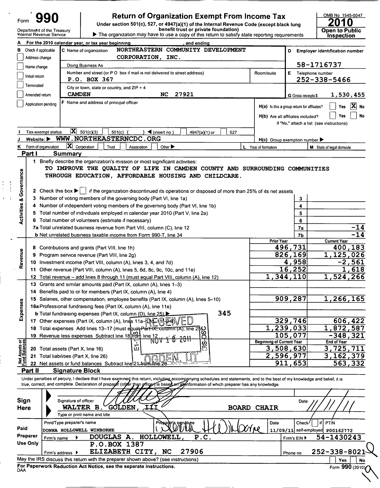 Image of first page of 2010 Form 990 for Northeastern Community Development Corporation