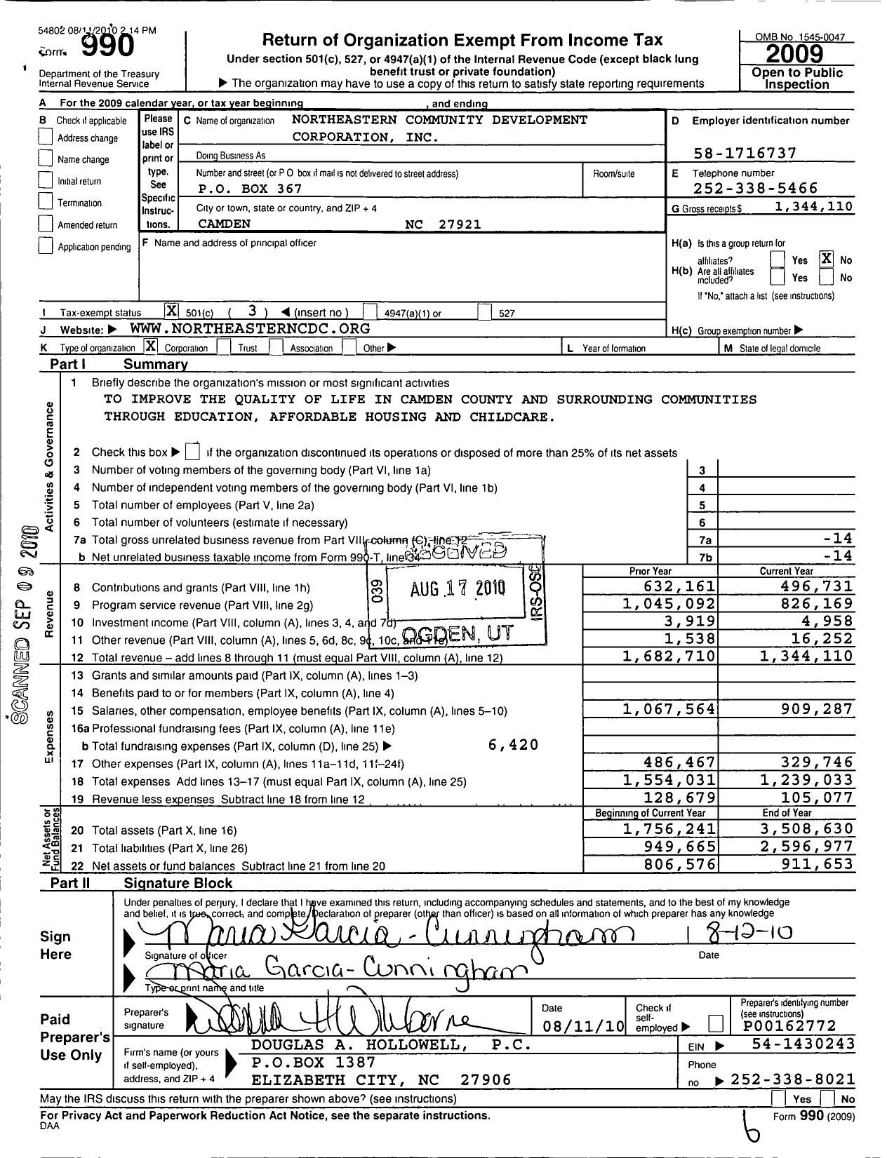 Image of first page of 2009 Form 990 for Northeastern Community Development Corporation
