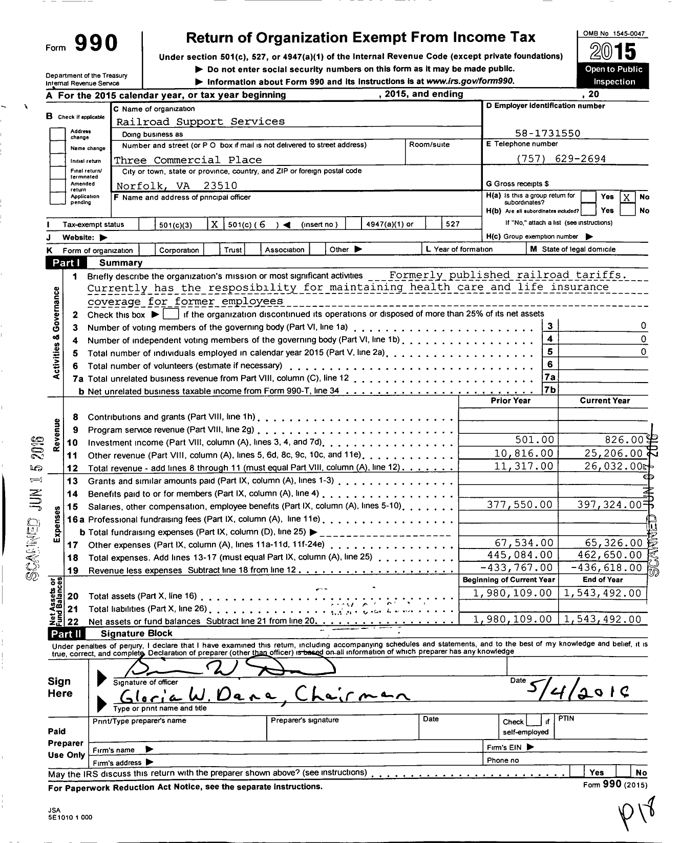 Image of first page of 2015 Form 990O for Railroad Support Services