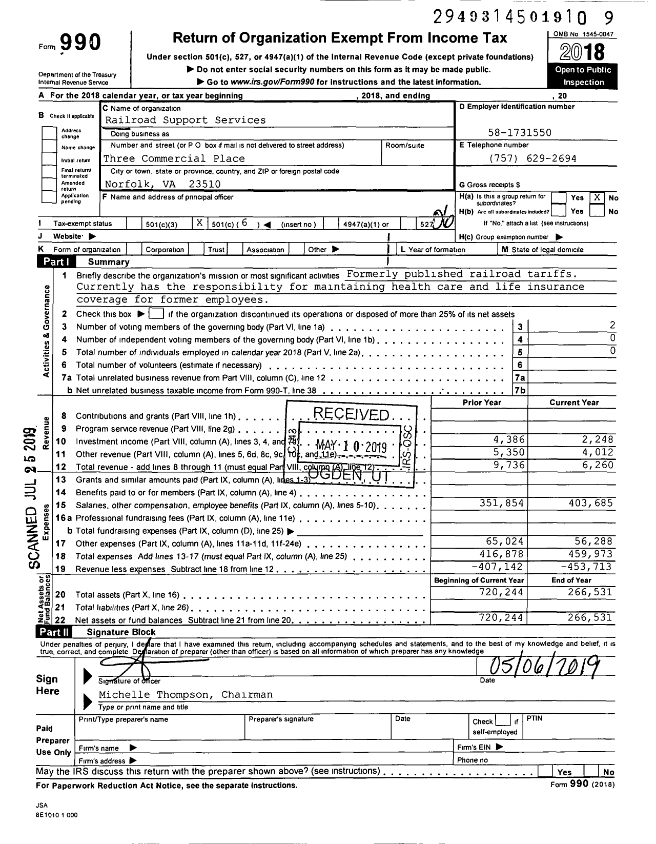 Image of first page of 2018 Form 990O for Railroad Support Services