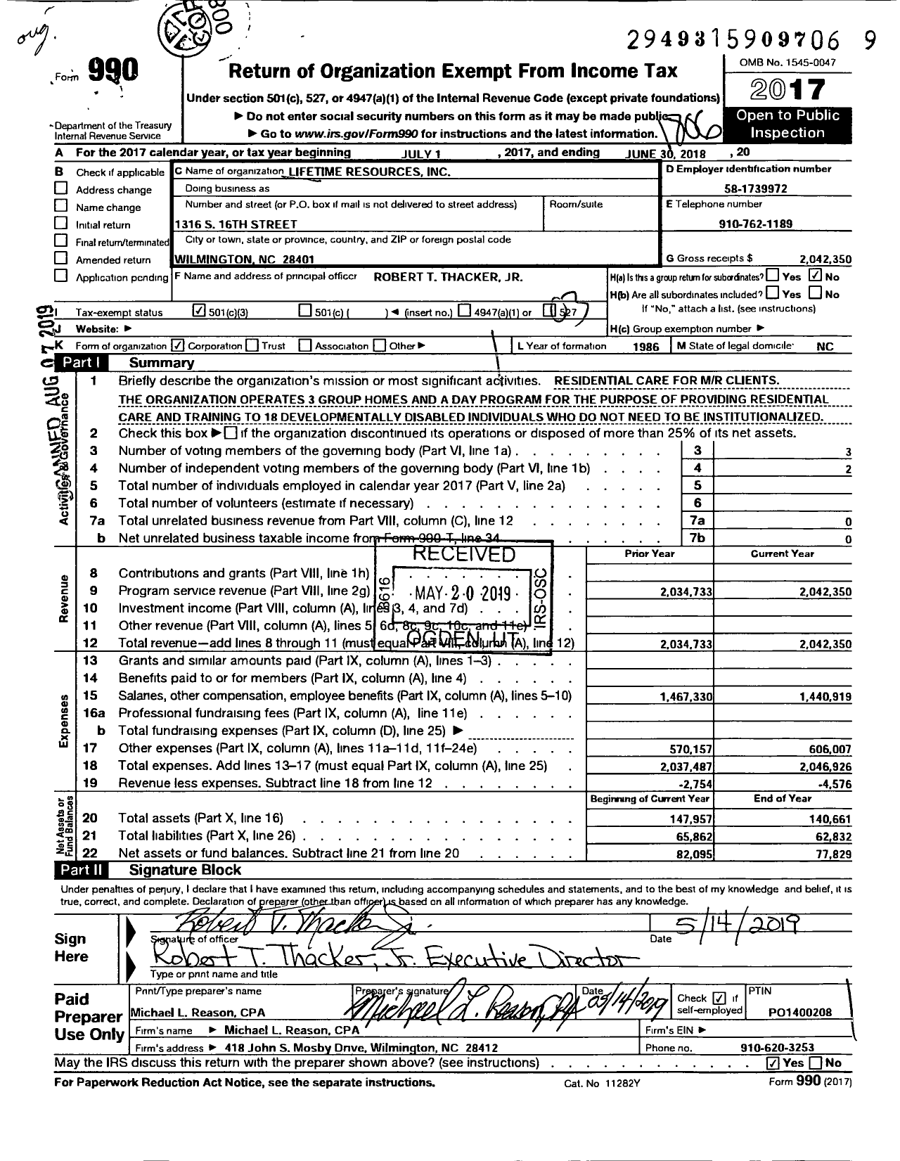 Image of first page of 2017 Form 990 for Lifetime Resources