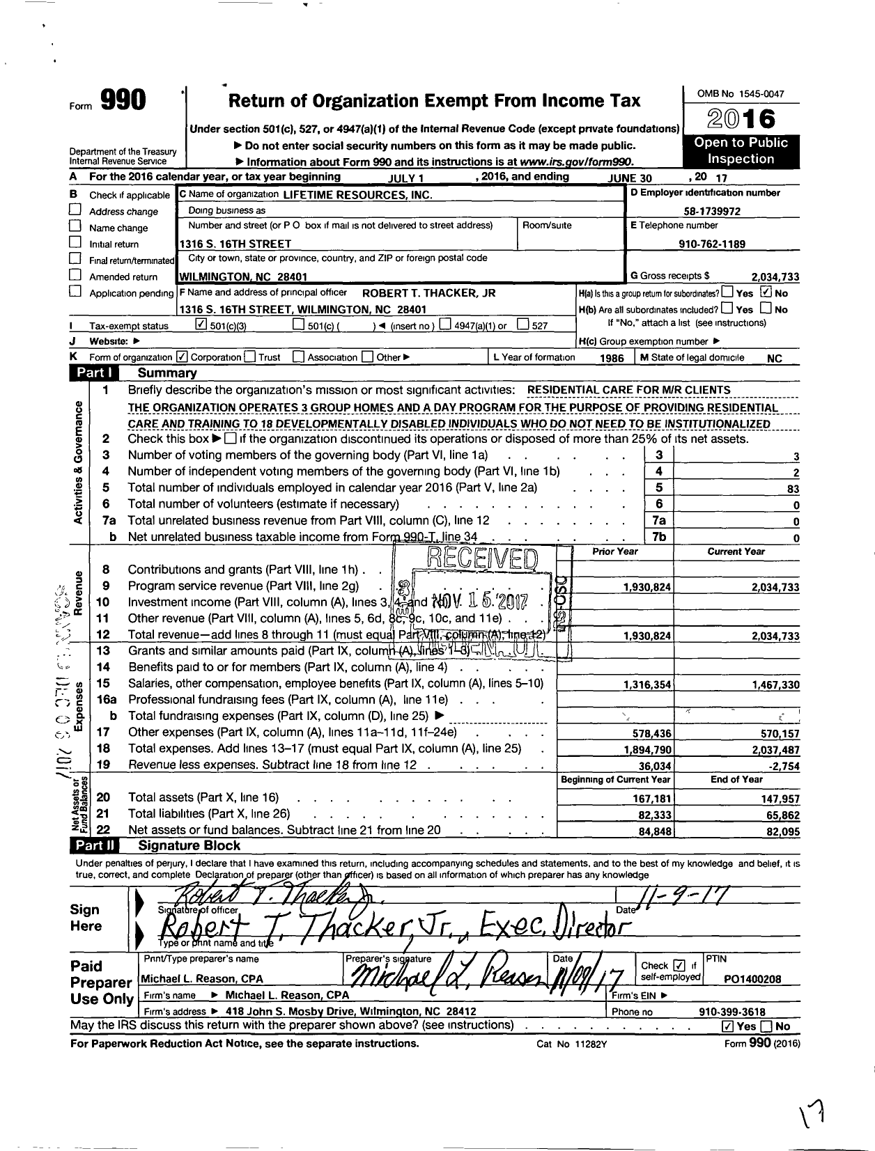 Image of first page of 2016 Form 990 for Lifetime Resources