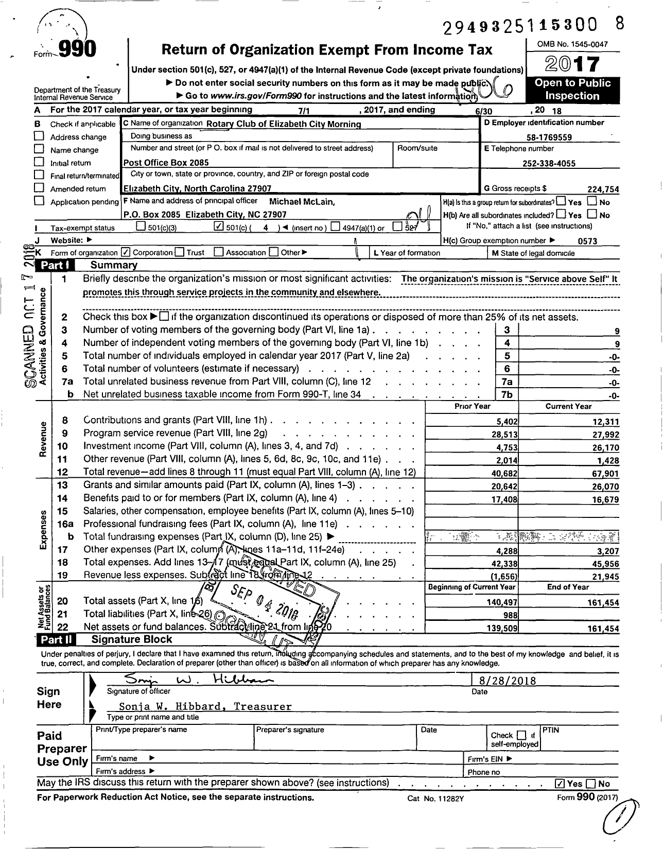 Image of first page of 2017 Form 990O for Rotary International - Elizabeth City Morning