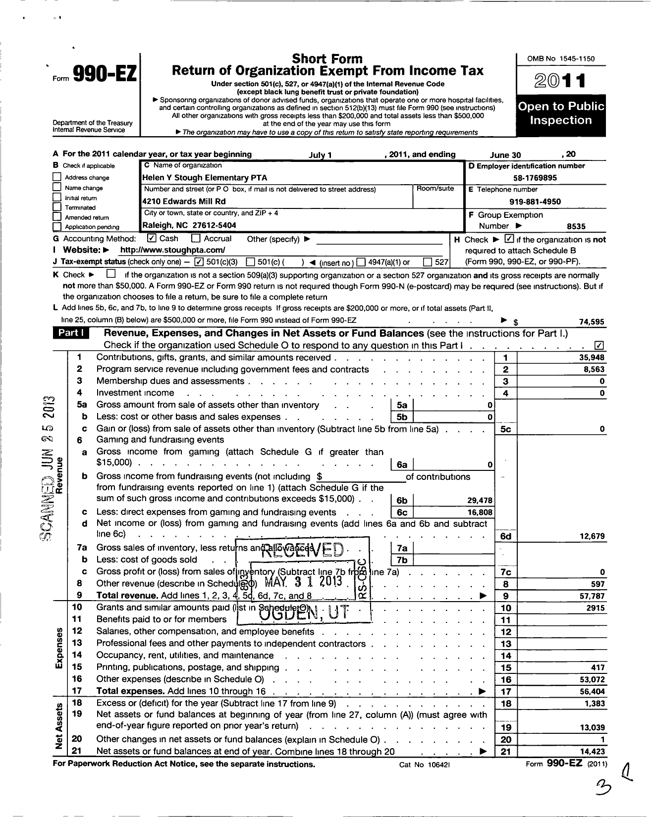 Image of first page of 2010 Form 990EZ for North Carolina PTA - Helen Stough School PTA