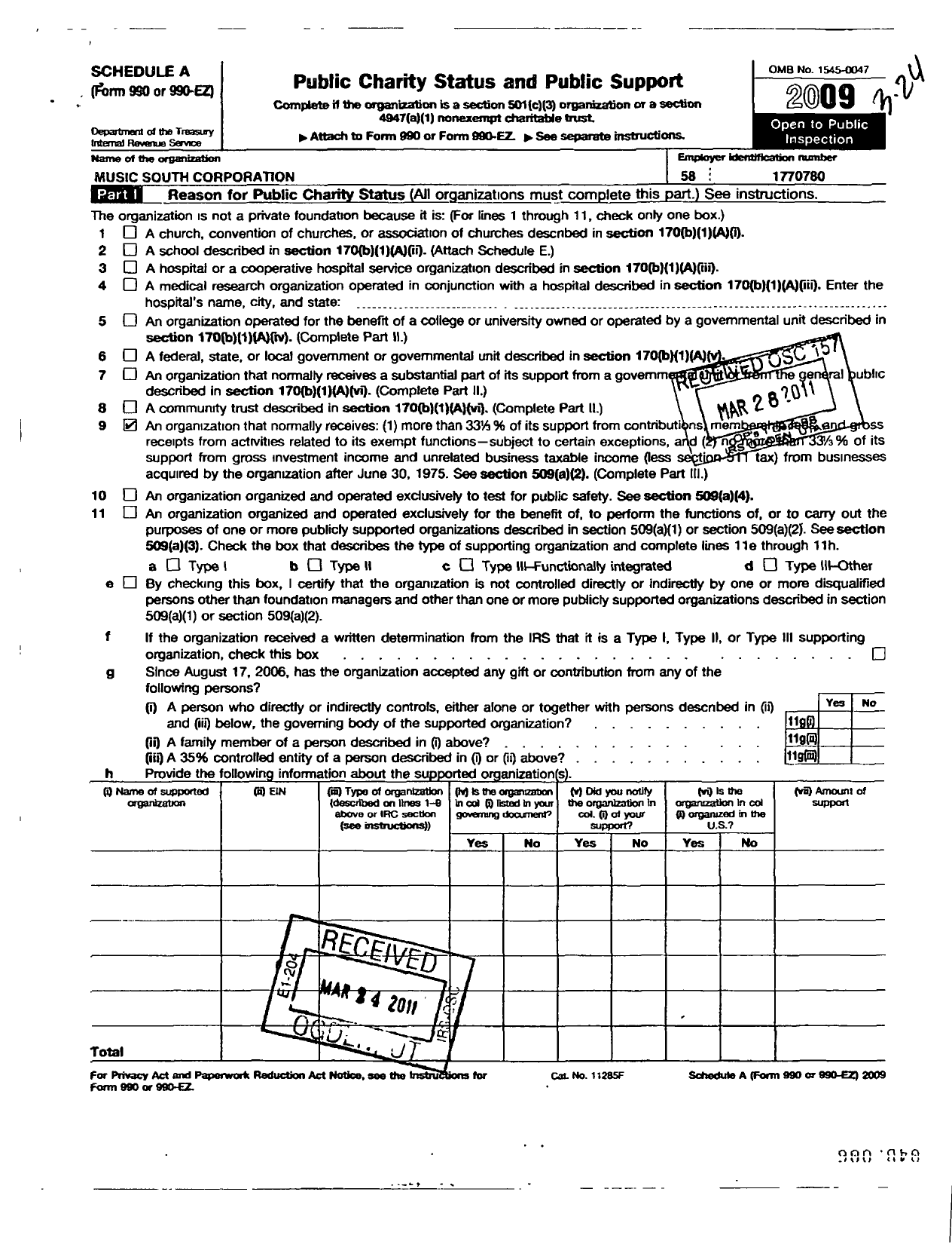 Image of first page of 2008 Form 990ER for Music South Corporation (MSC)