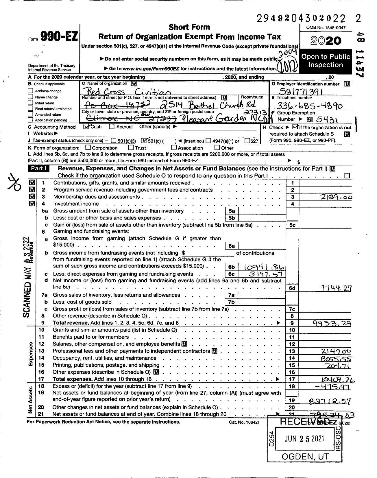 Image of first page of 2019 Form 990EO for Red Cross Civitans