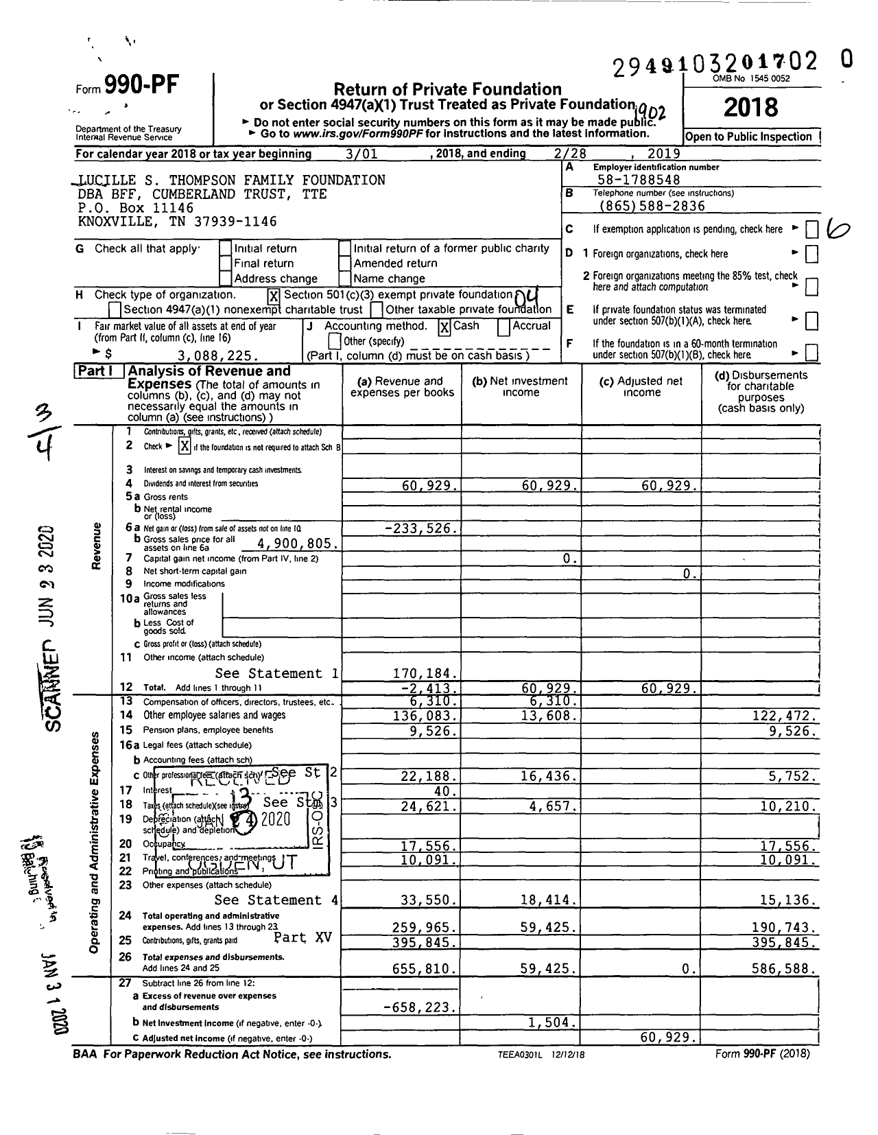 Image of first page of 2018 Form 990PR for BFF Cumberland Trust Tte