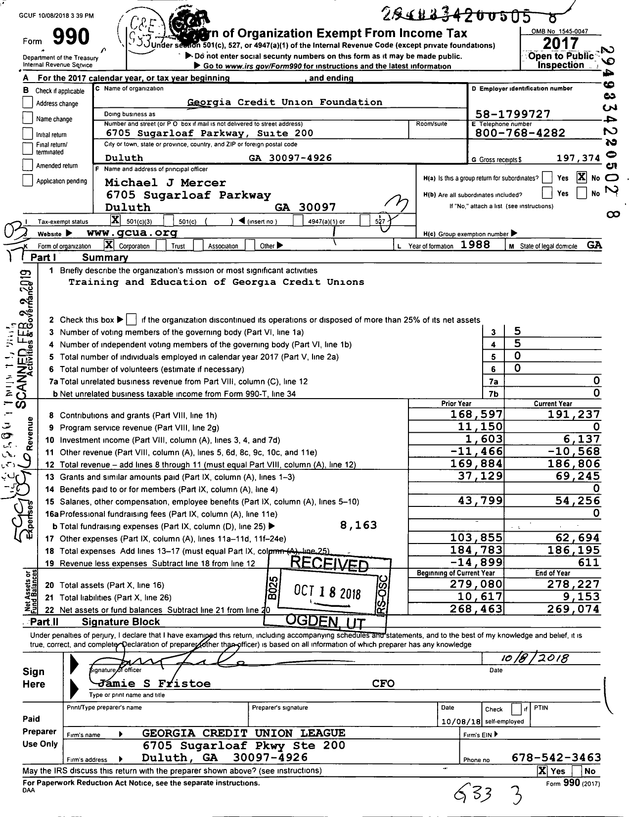Image of first page of 2017 Form 990 for Georgia Credit Union Foundation