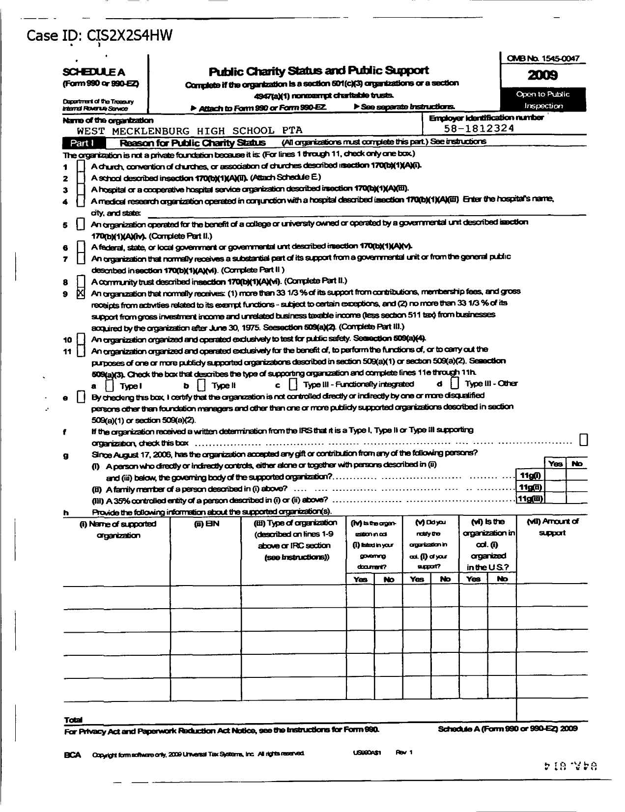 Image of first page of 2009 Form 990ER for North Carolina PTA - West Mecklenburg High School PTA