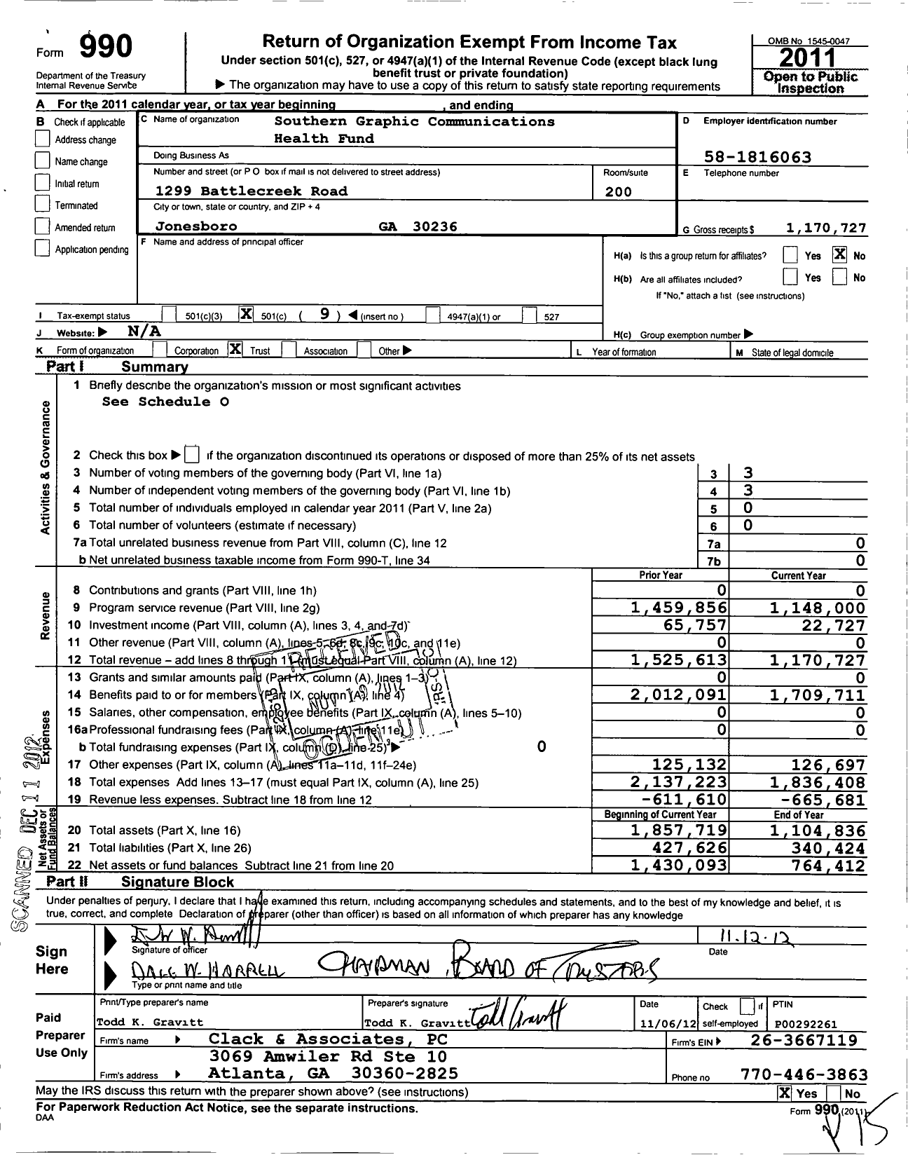 Image of first page of 2011 Form 990O for Southern Graphic Communications Health Fund