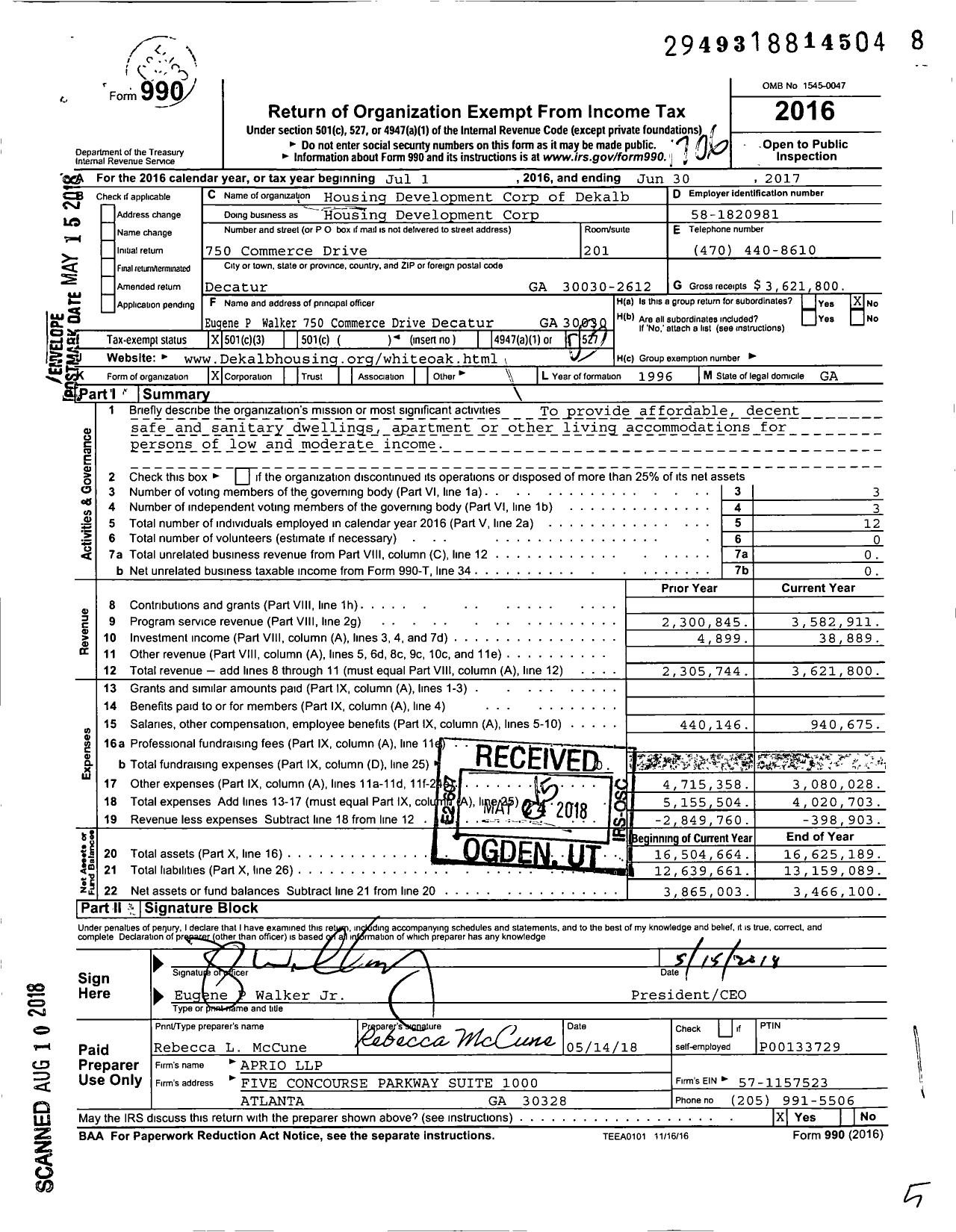 Image of first page of 2016 Form 990 for Housing Development Corporation of Dekalb (HDC)