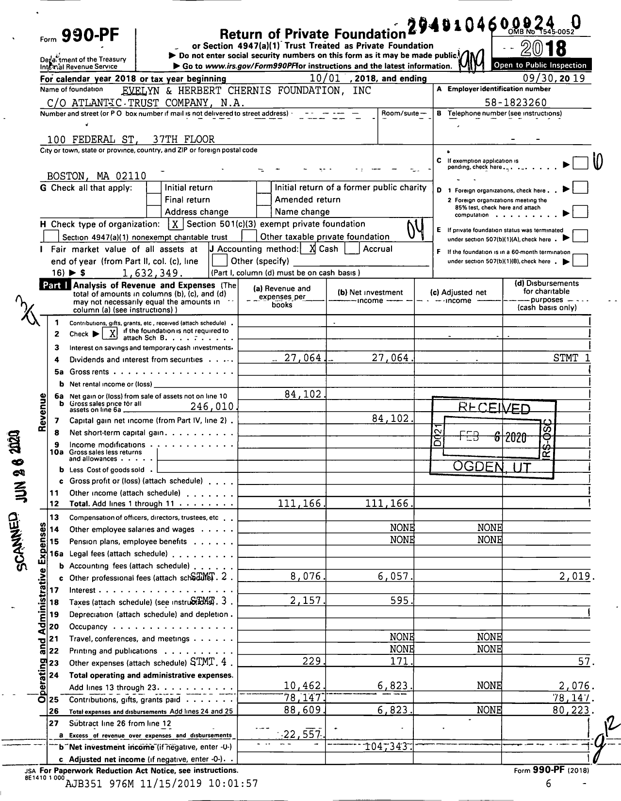 Image of first page of 2018 Form 990PR for Evelyn and Herbert Chernis Foundation