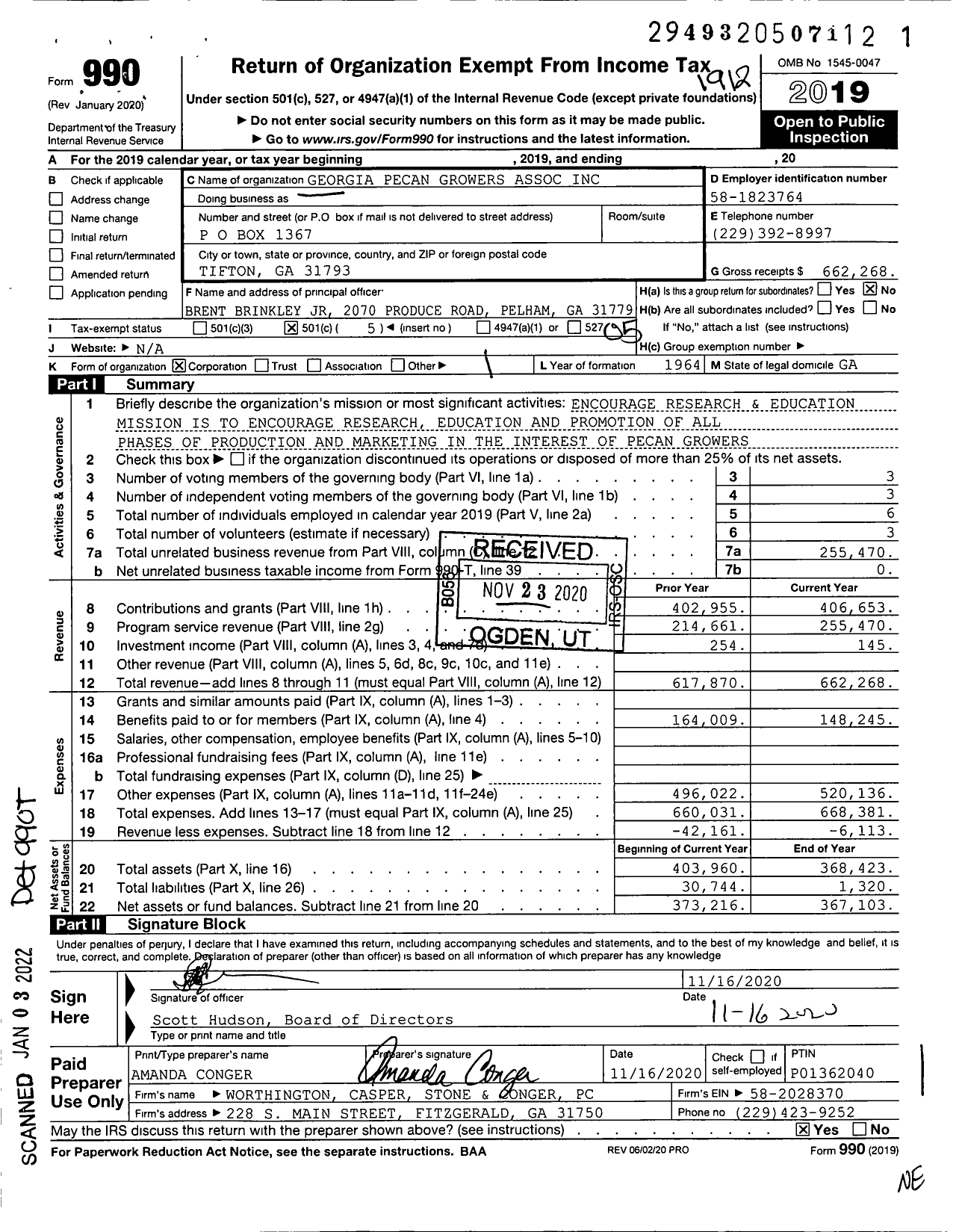 Image of first page of 2019 Form 990O for Georgia Pecan Growers Association