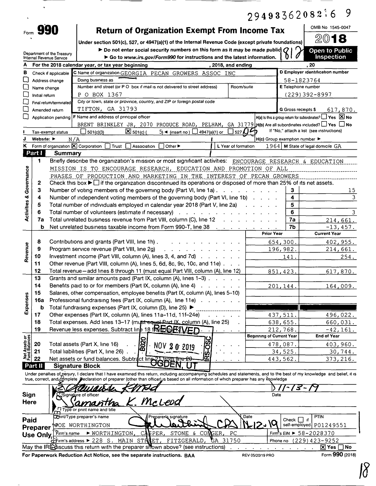 Image of first page of 2018 Form 990O for Georgia Pecan Growers Association