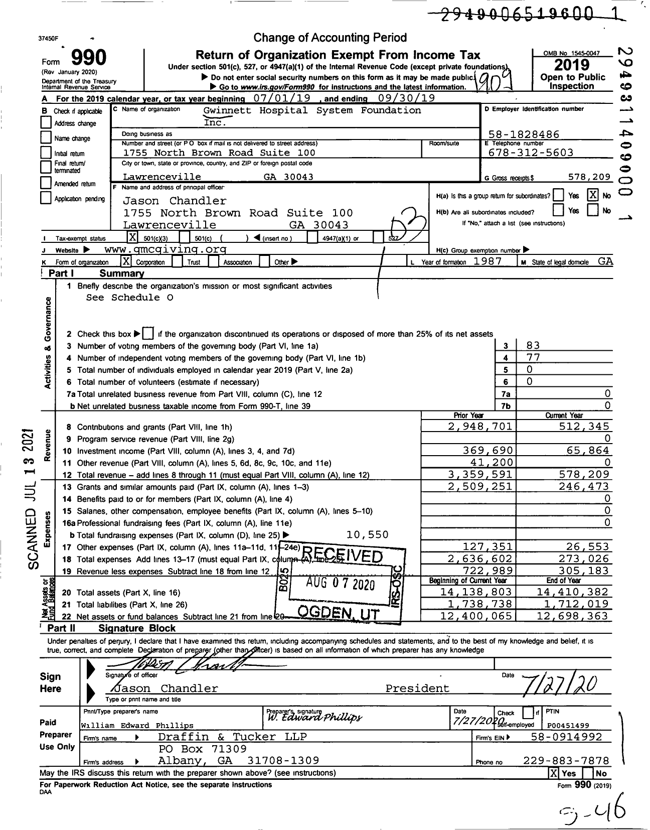 Image of first page of 2018 Form 990 for Gwinnett Hospital System Foundation